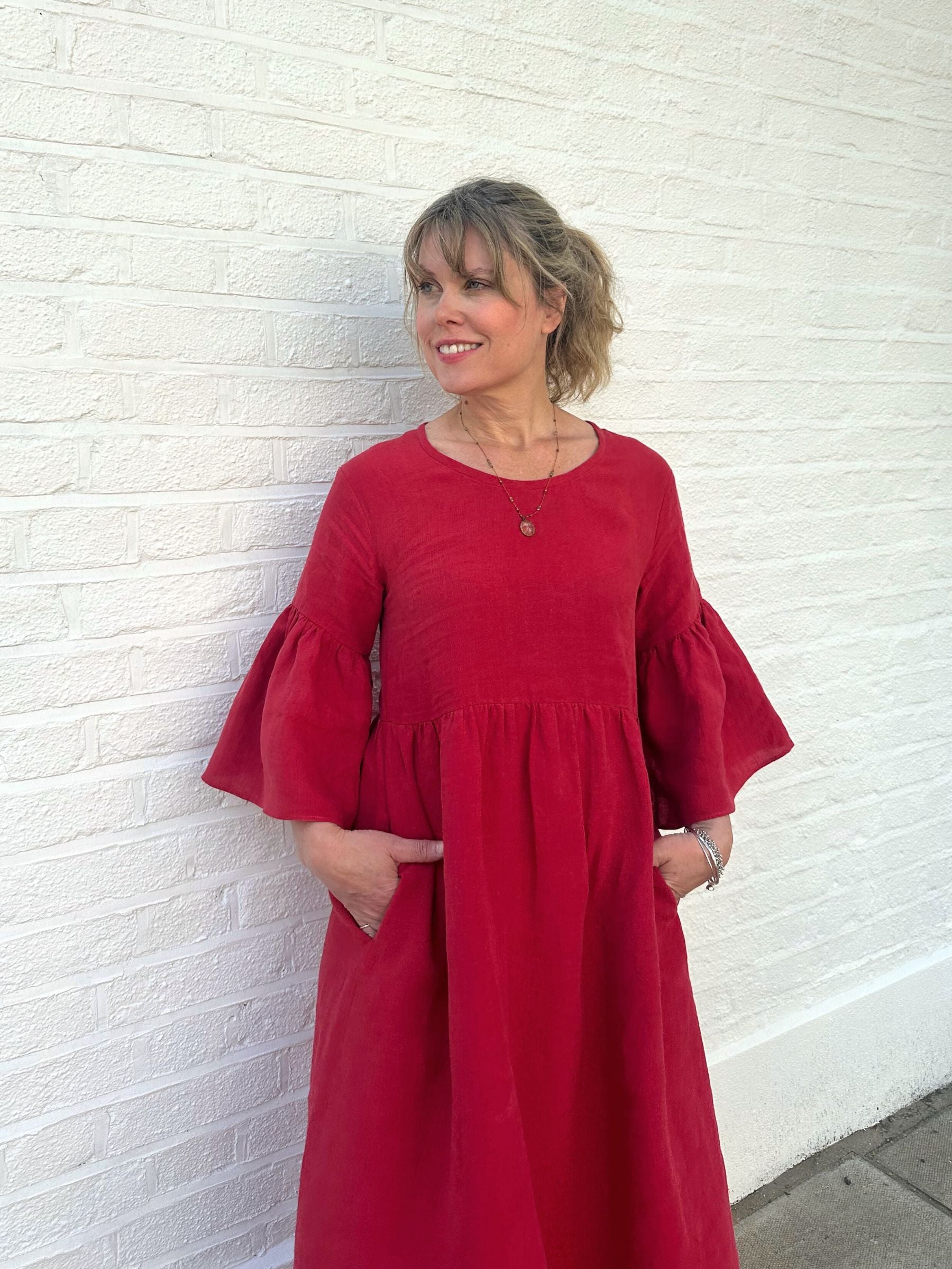 Shepherdess Dress in Antique Rose Irish Linen