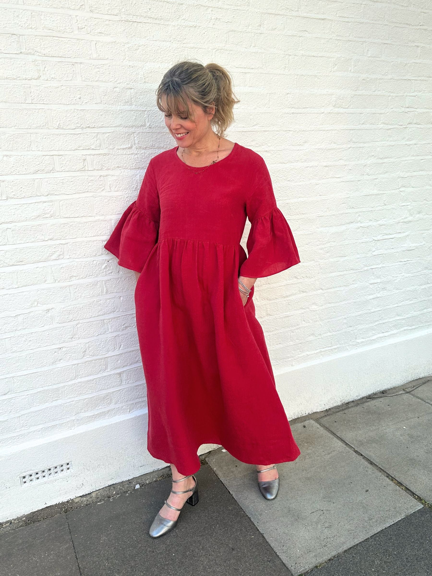 Shepherdess Dress in Antique Rose Irish Linen