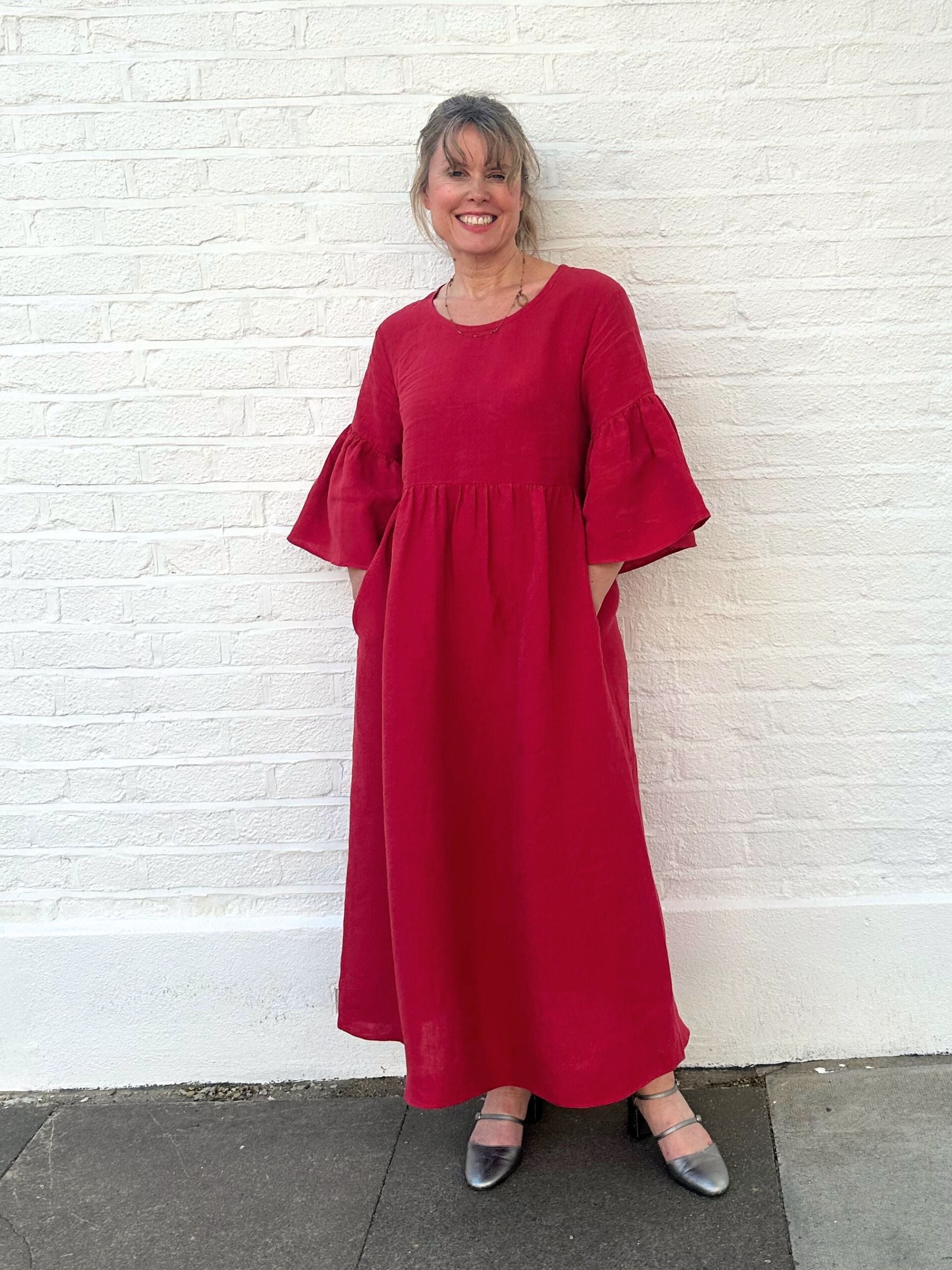 Shepherdess Dress in Antique Rose Irish Linen