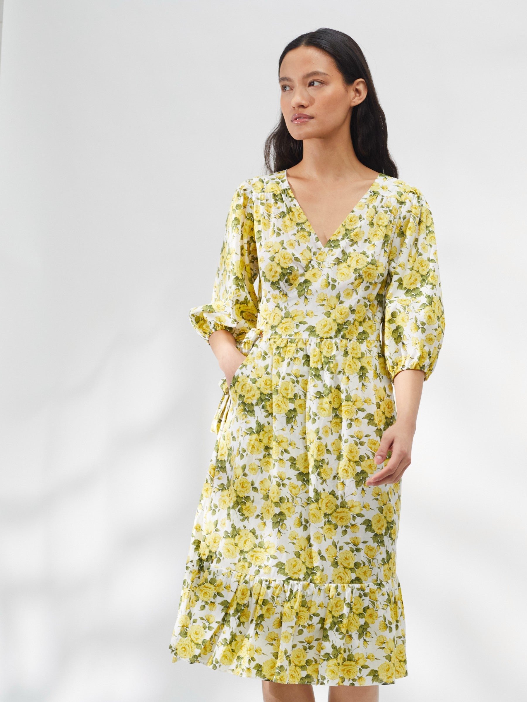 Wrap Dress in Classic Liberty Yellow Rose