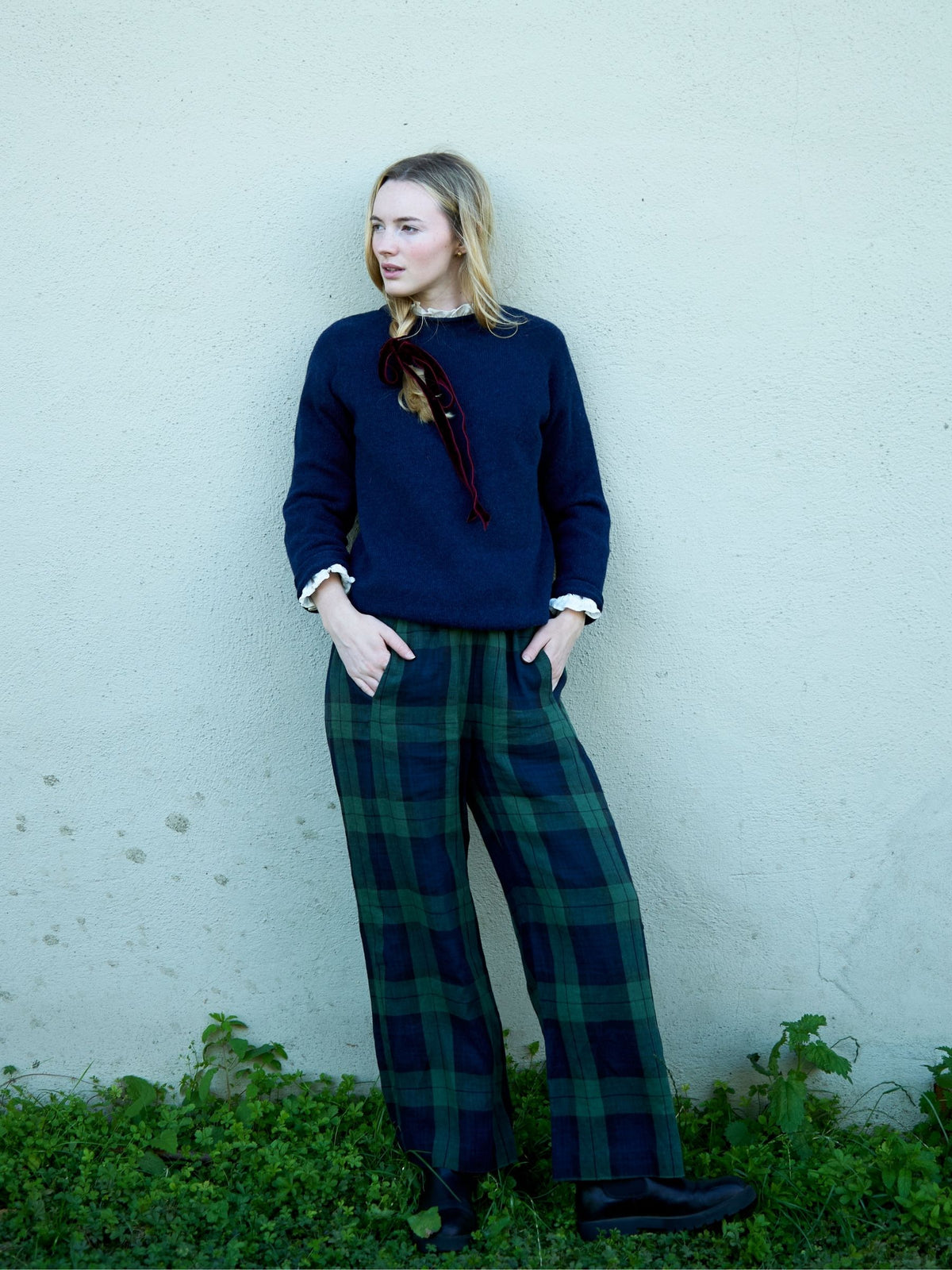 Hove Trouser in Blackwatch Tartan Irish Linen