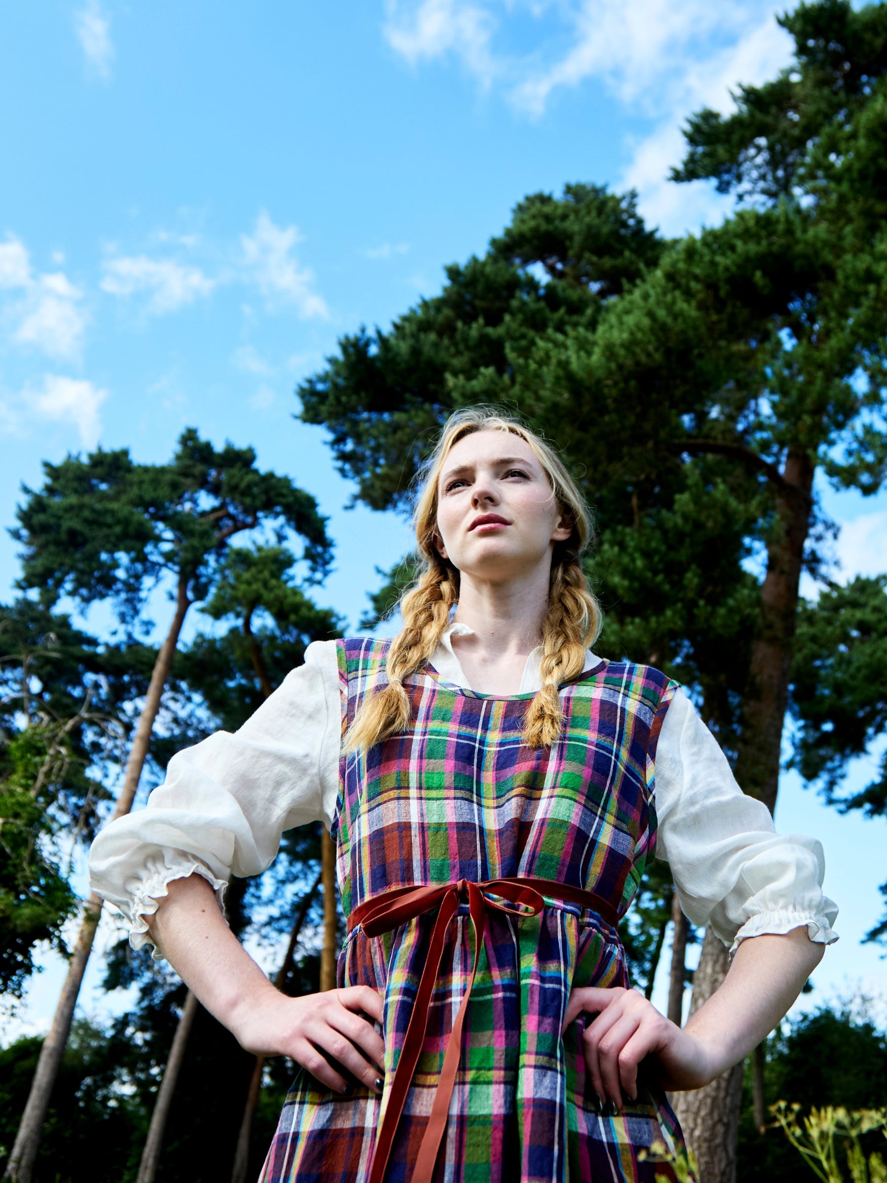 Pembroke Pinafore in Madras Check Irish Linen