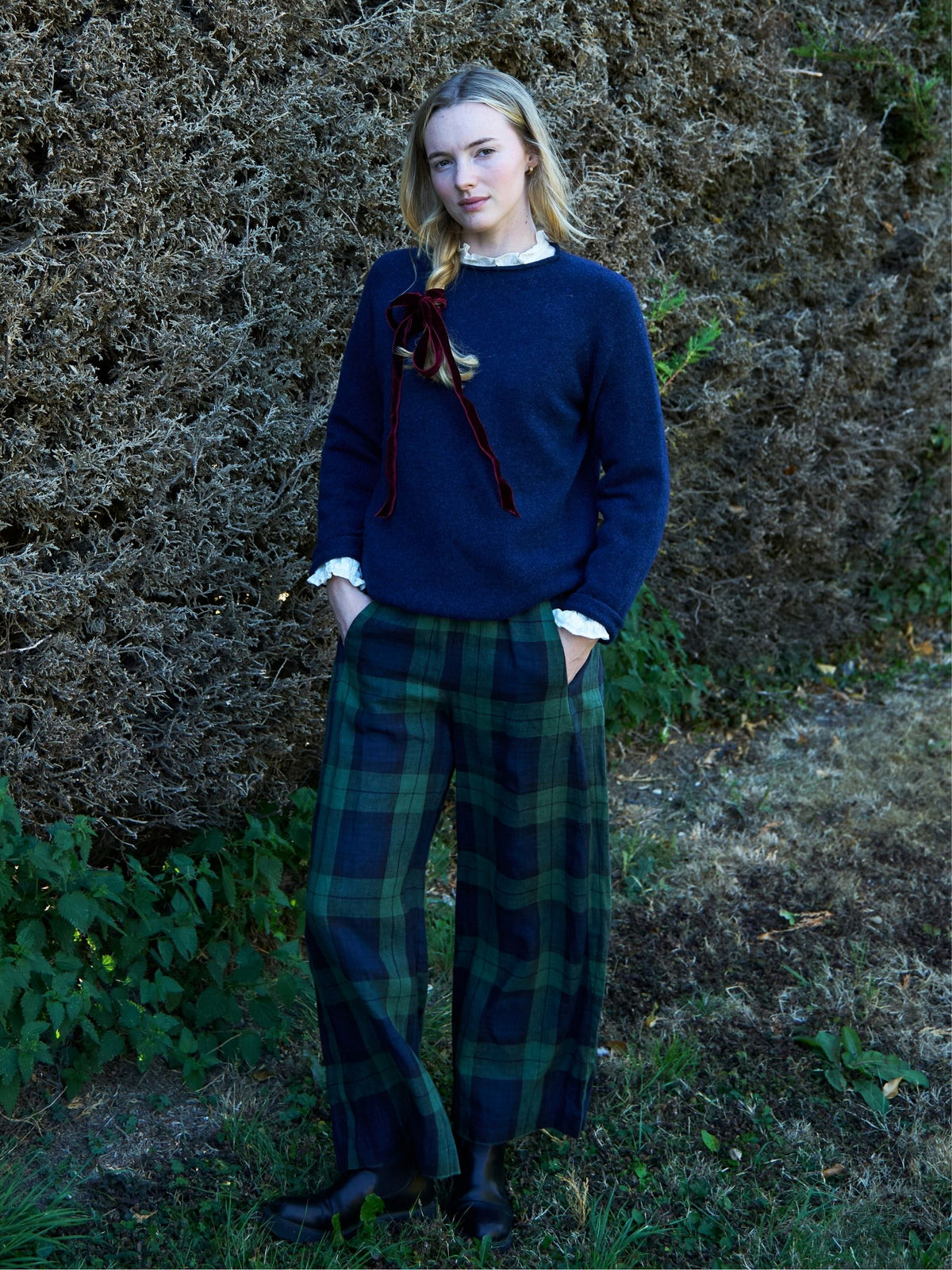 Hove Trouser in Blackwatch Tartan Irish Linen