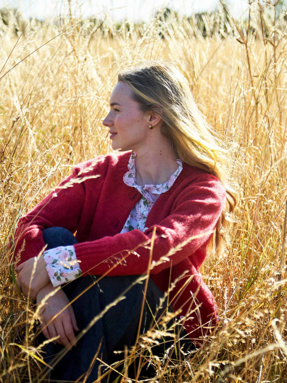 Cropped Wool Cardigan in Red | Made in Scotland | Justine Tabak
