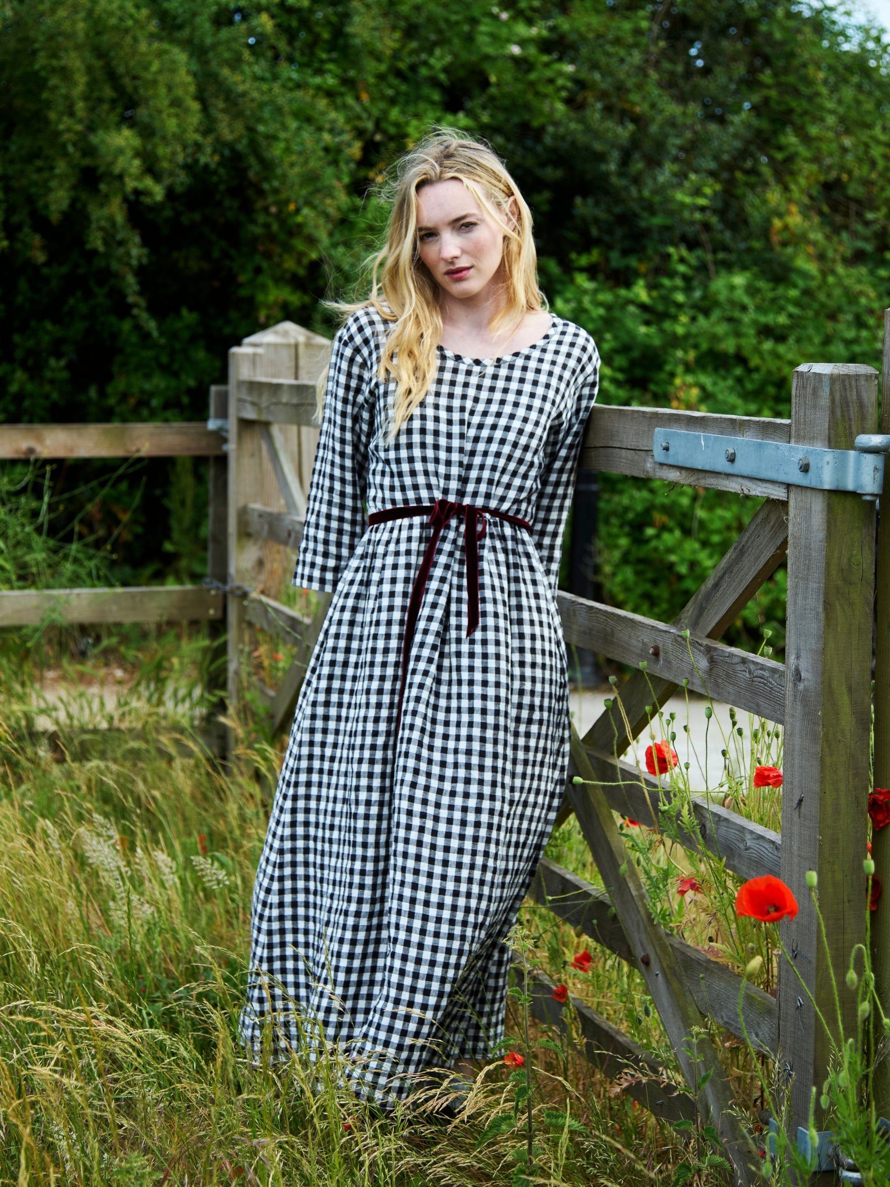 Lavenham Dress in Black and White Gingham Irish Linen