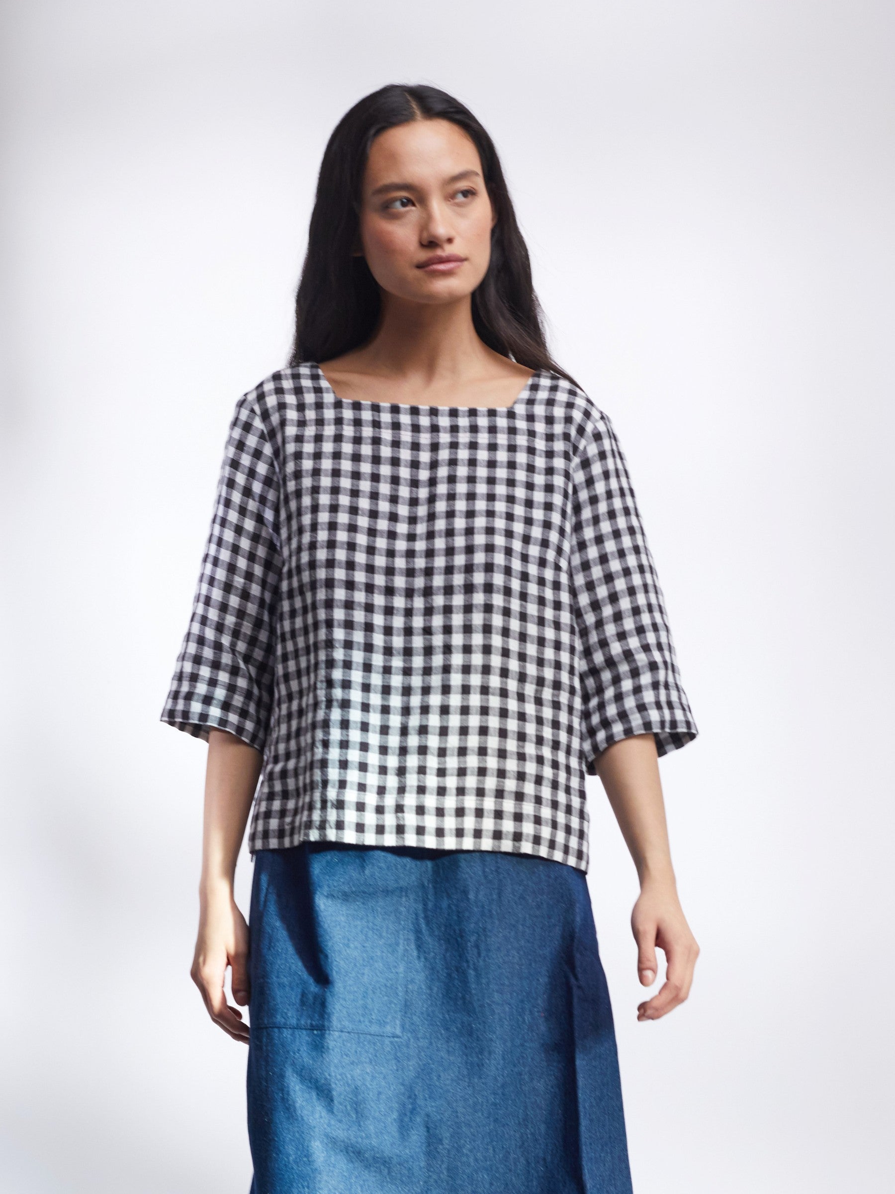 Black and White Gingham Irish Linen Top | Made in England | Justine Tabak