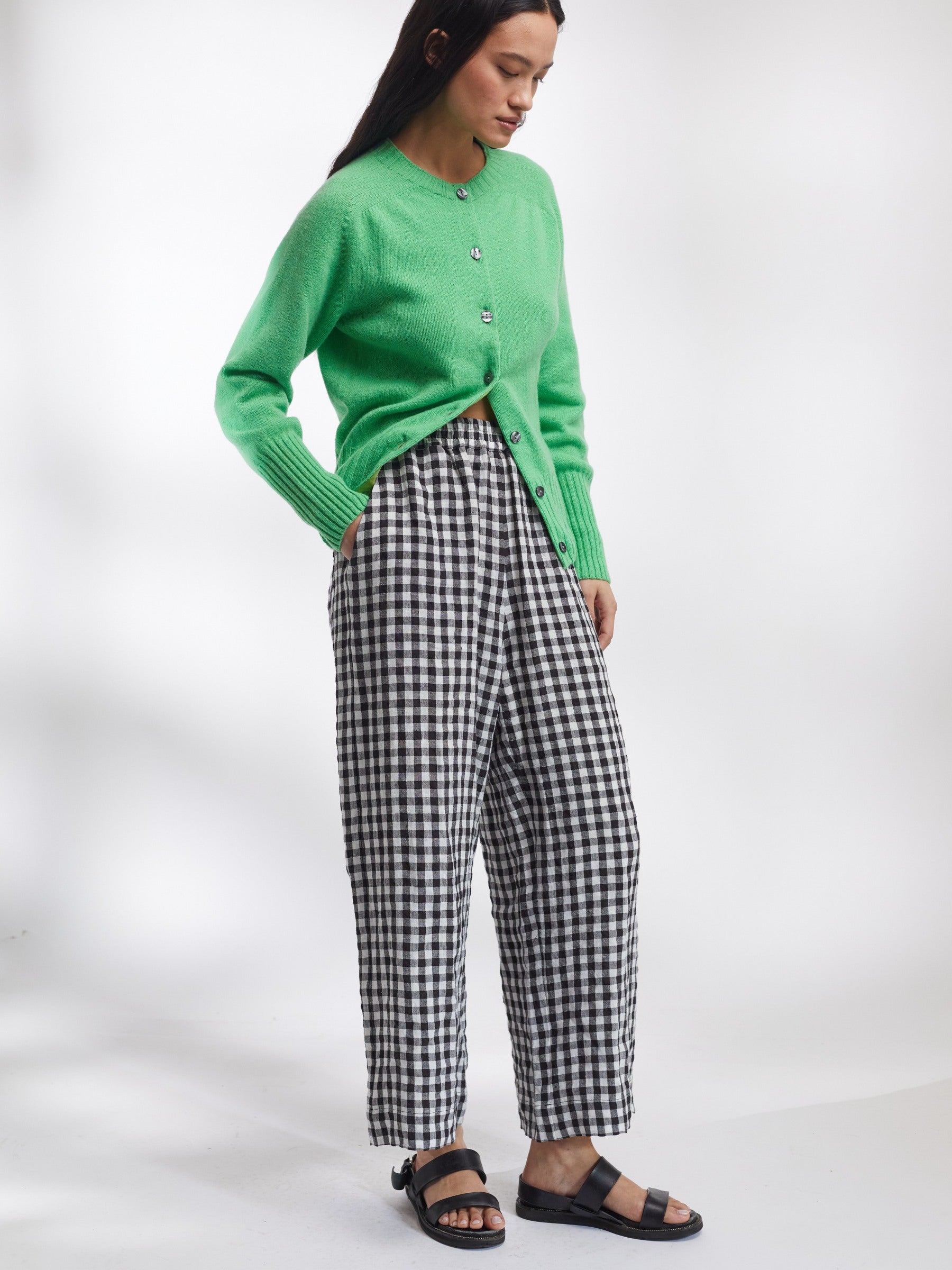 Lewes Trouser in Black and White Gingham Irish Linen