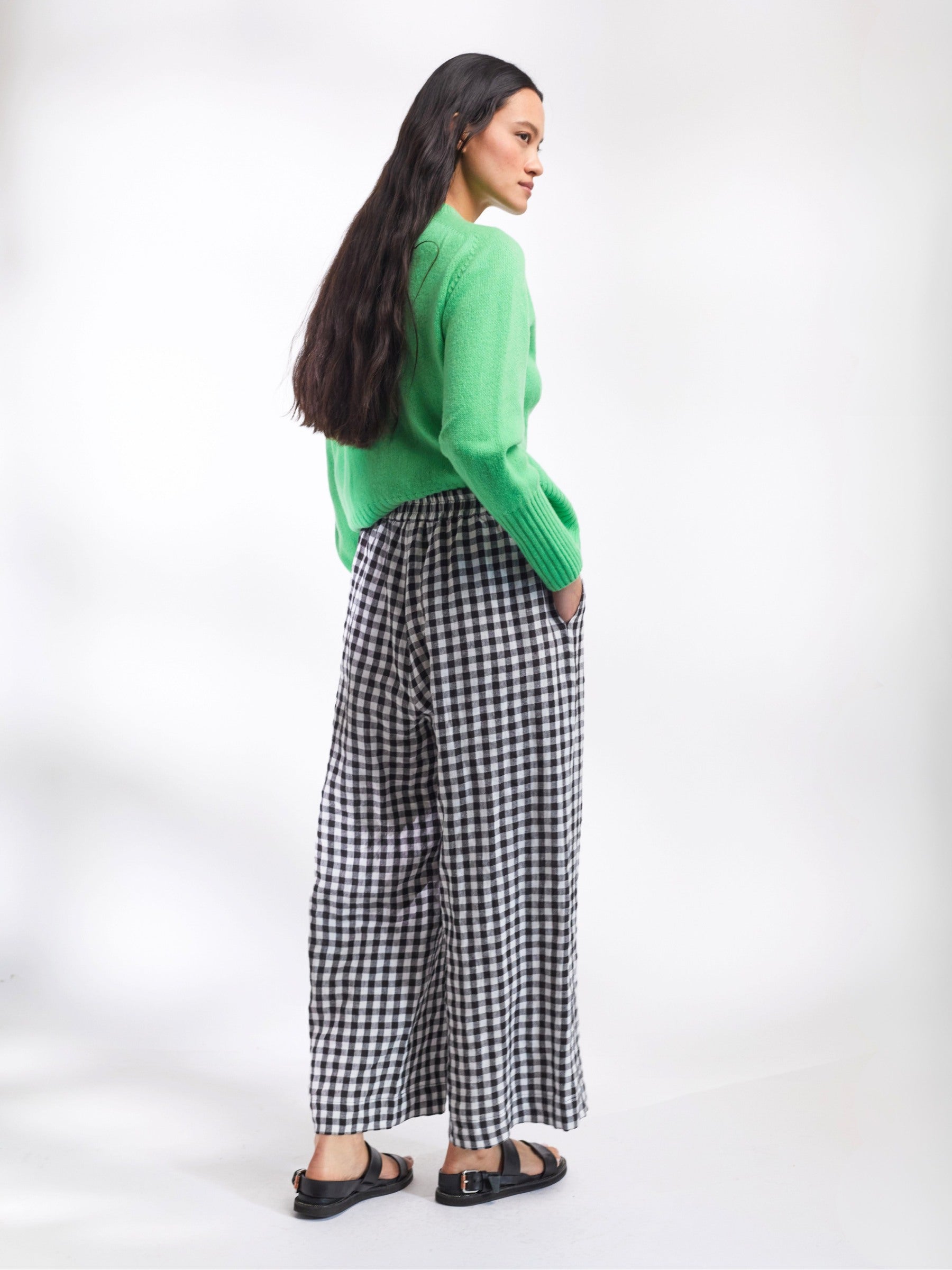 Lewes Trouser in Black and White Gingham Irish Linen