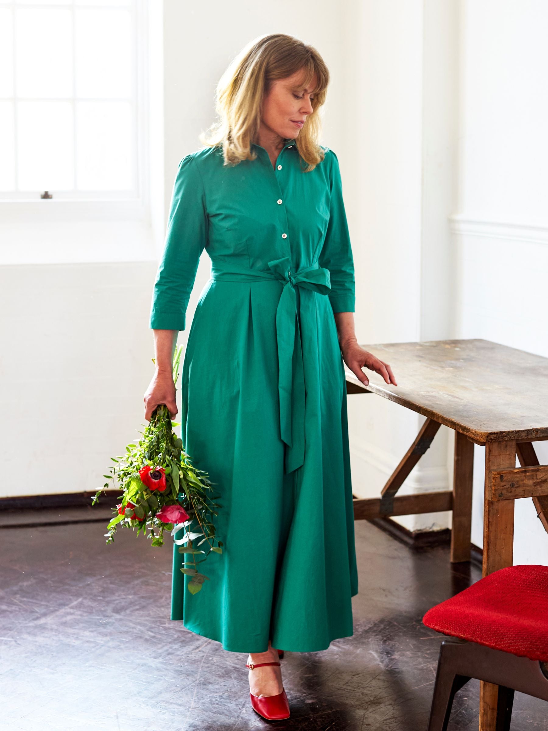 Shirt Dress in Jade Typewriter Cotton| Made in England