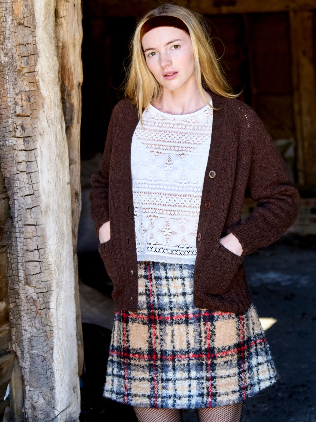 Highland Mini in Camel Tartan Boucle