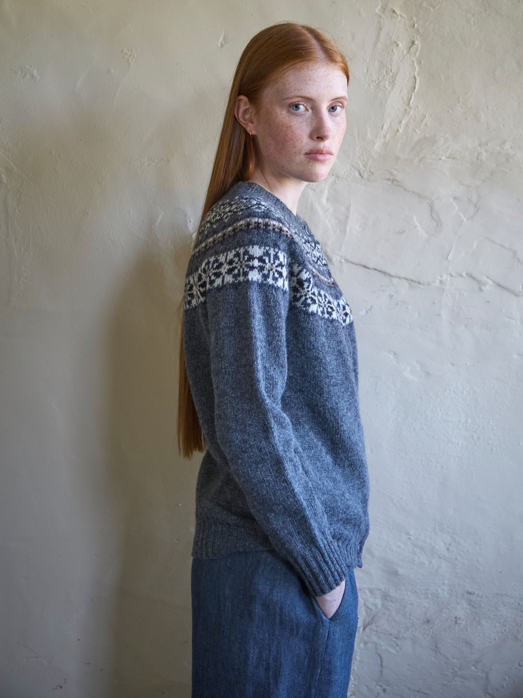 Fairisle Yoke Cardi in Graphite