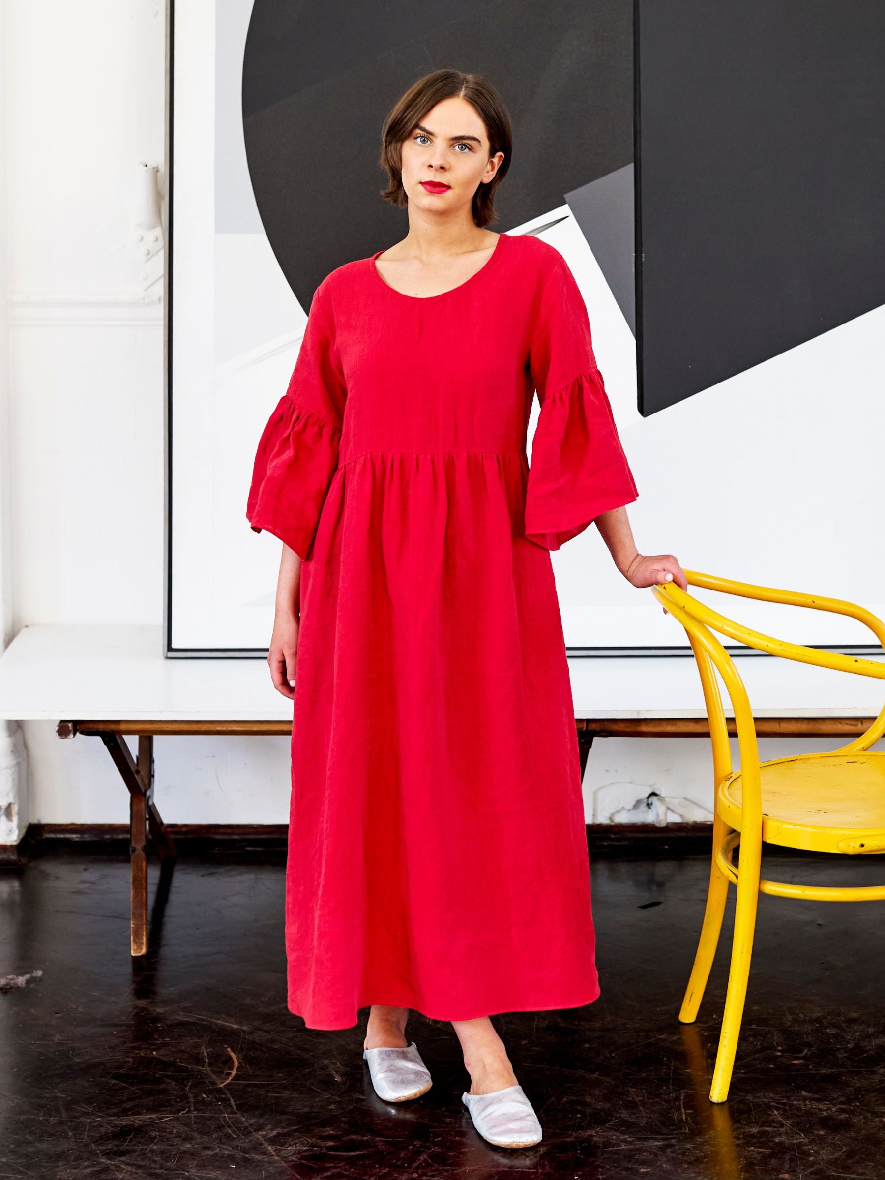 Shepherdess Dress in Antique Rose Irish Linen