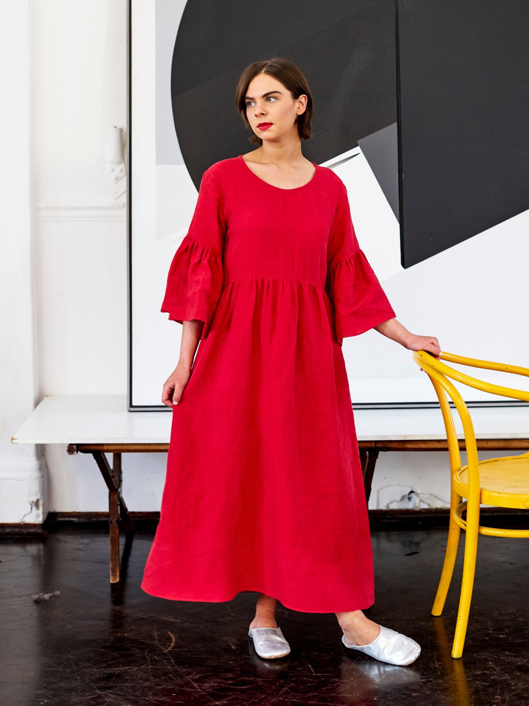 Shepherdess Dress in Antique Rose Irish Linen