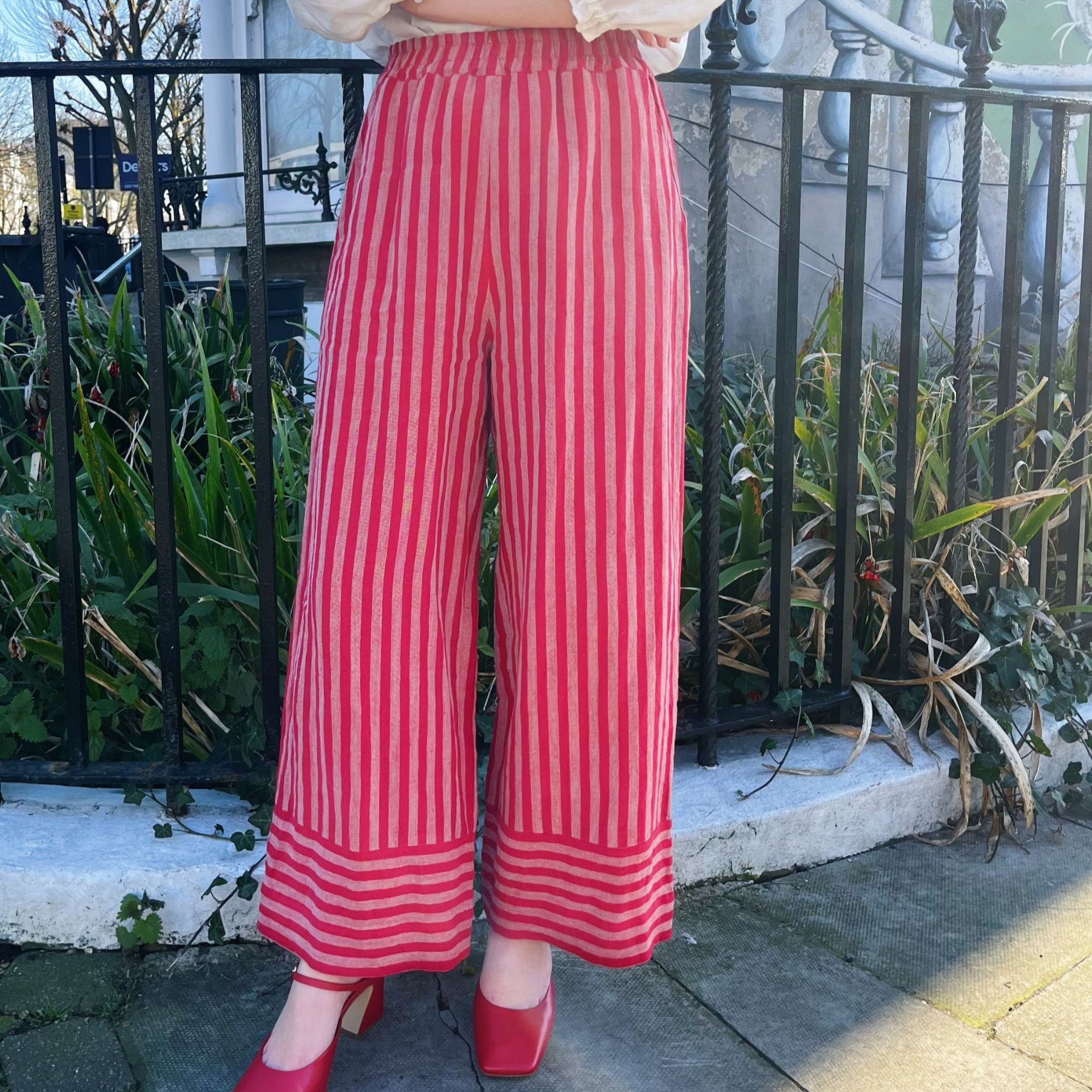 Lewes Trouser in Antique Rose Stripe Irish Linen