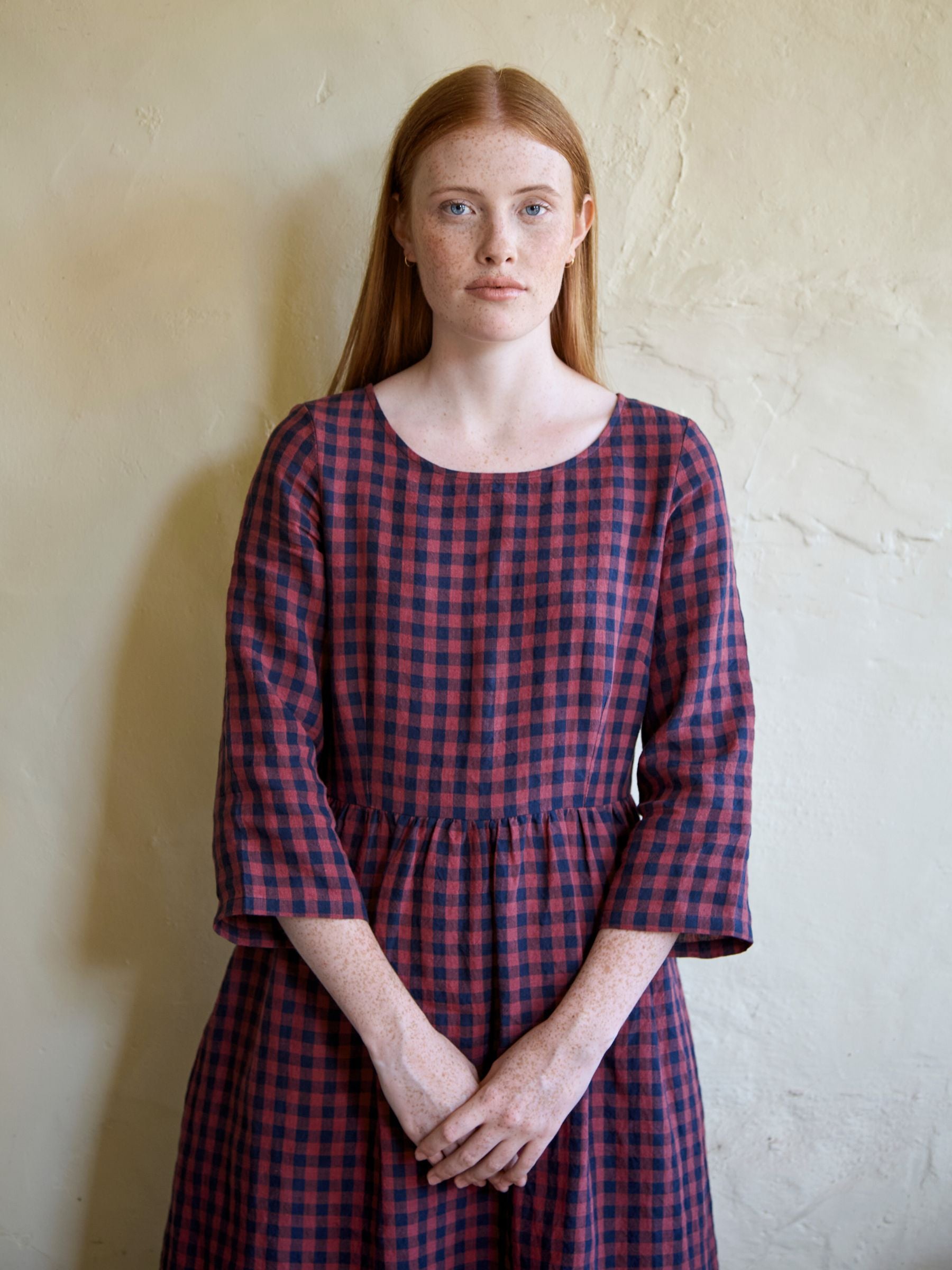 Redchurch Dress in Berry Gingham Irish Linen