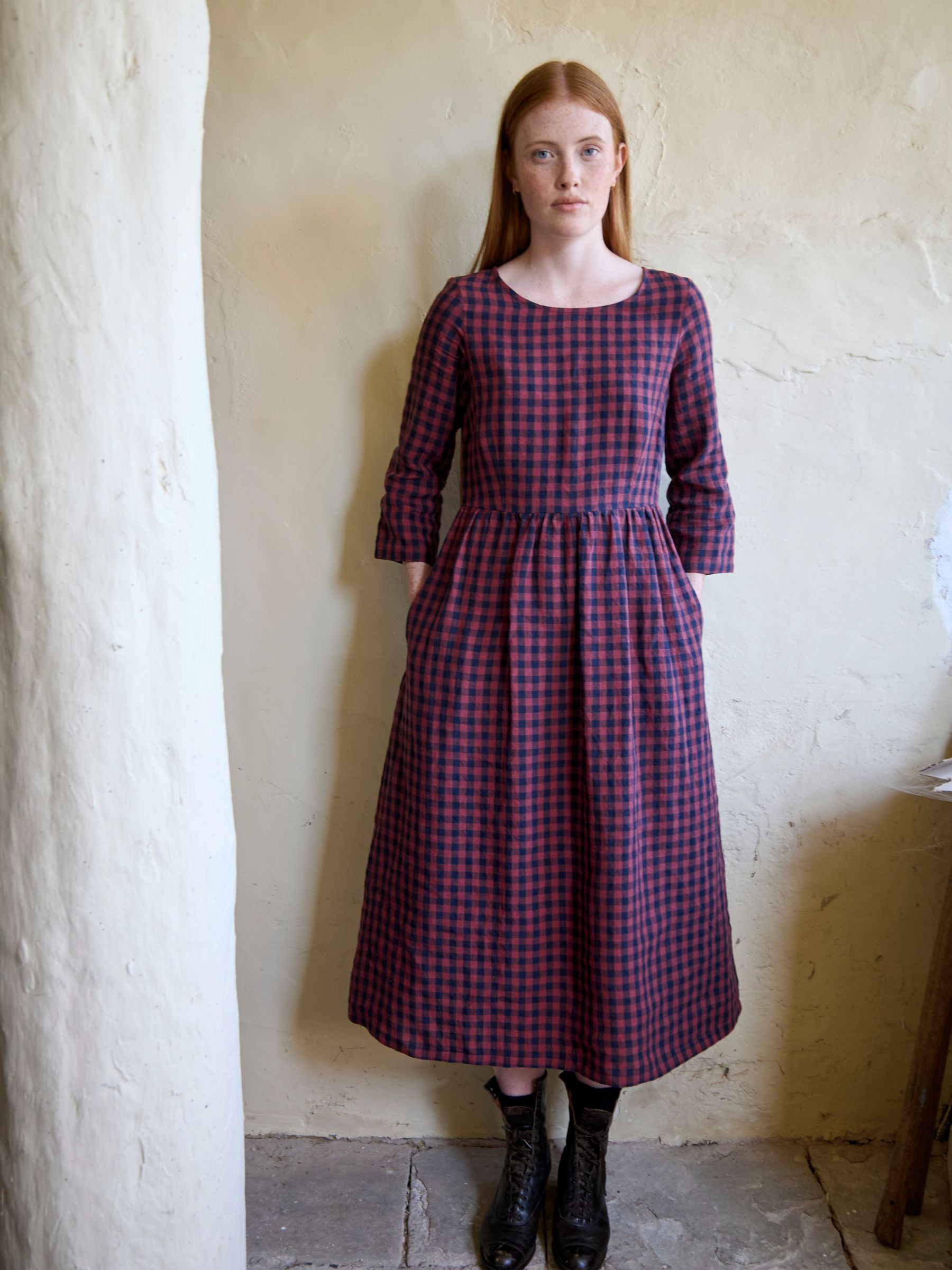 Redchurch Dress in Berry Gingham Irish Linen