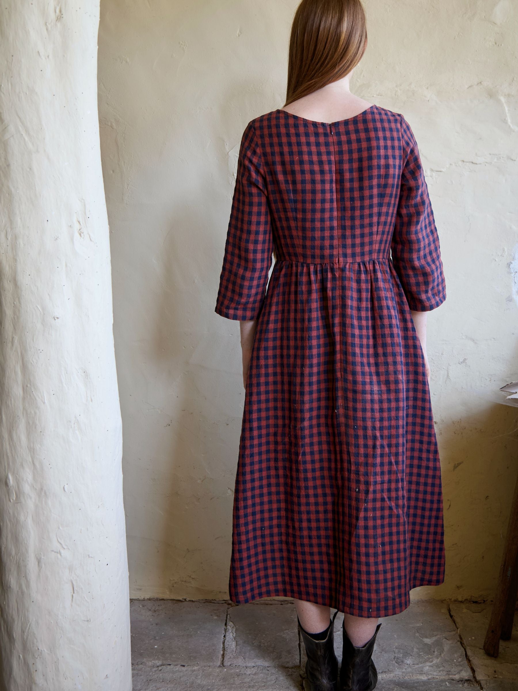 Redchurch Dress in Berry Gingham Irish Linen