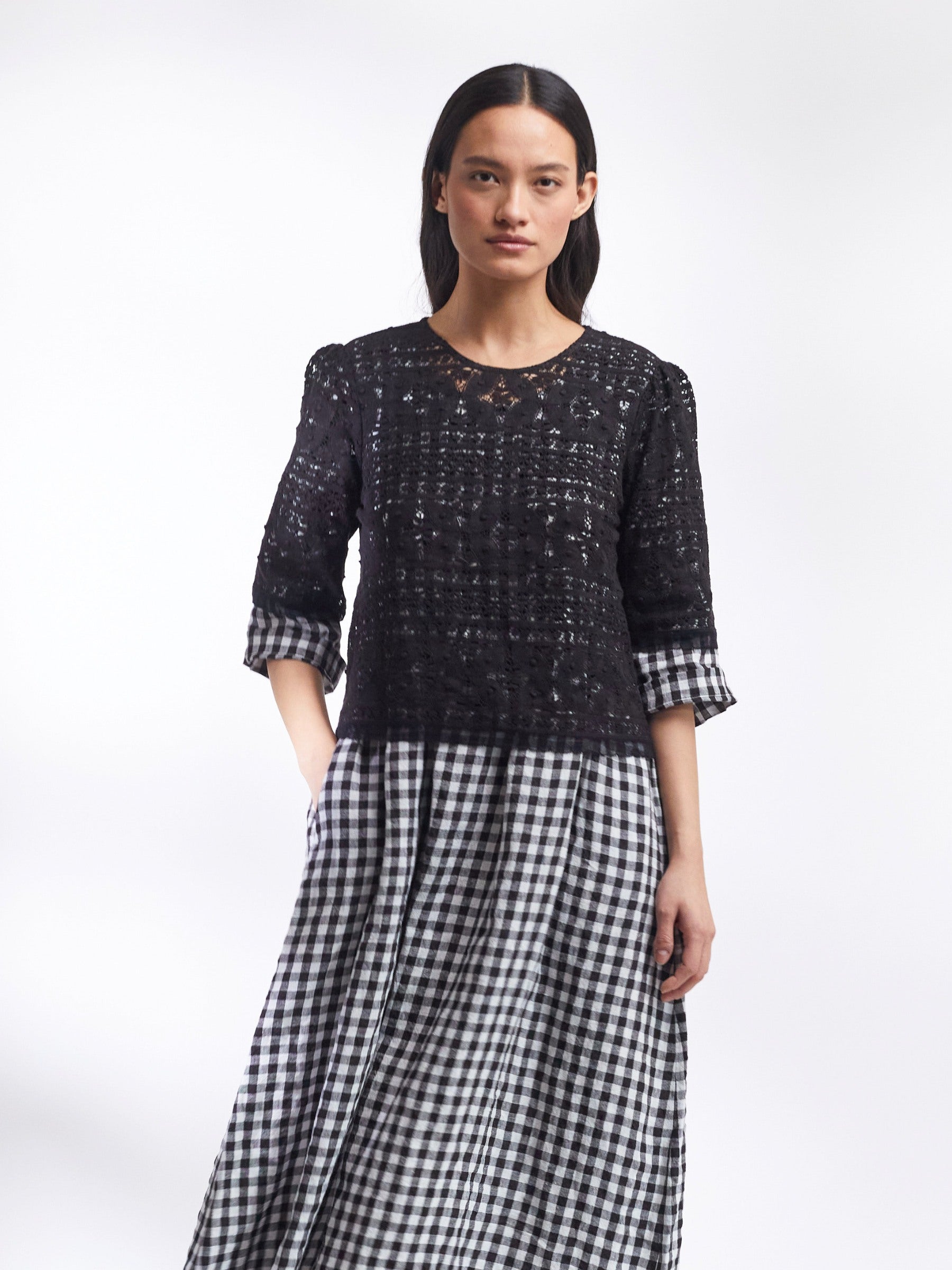T-shirt dress in gingham lrish Linen | Justine Tabak | Made in England