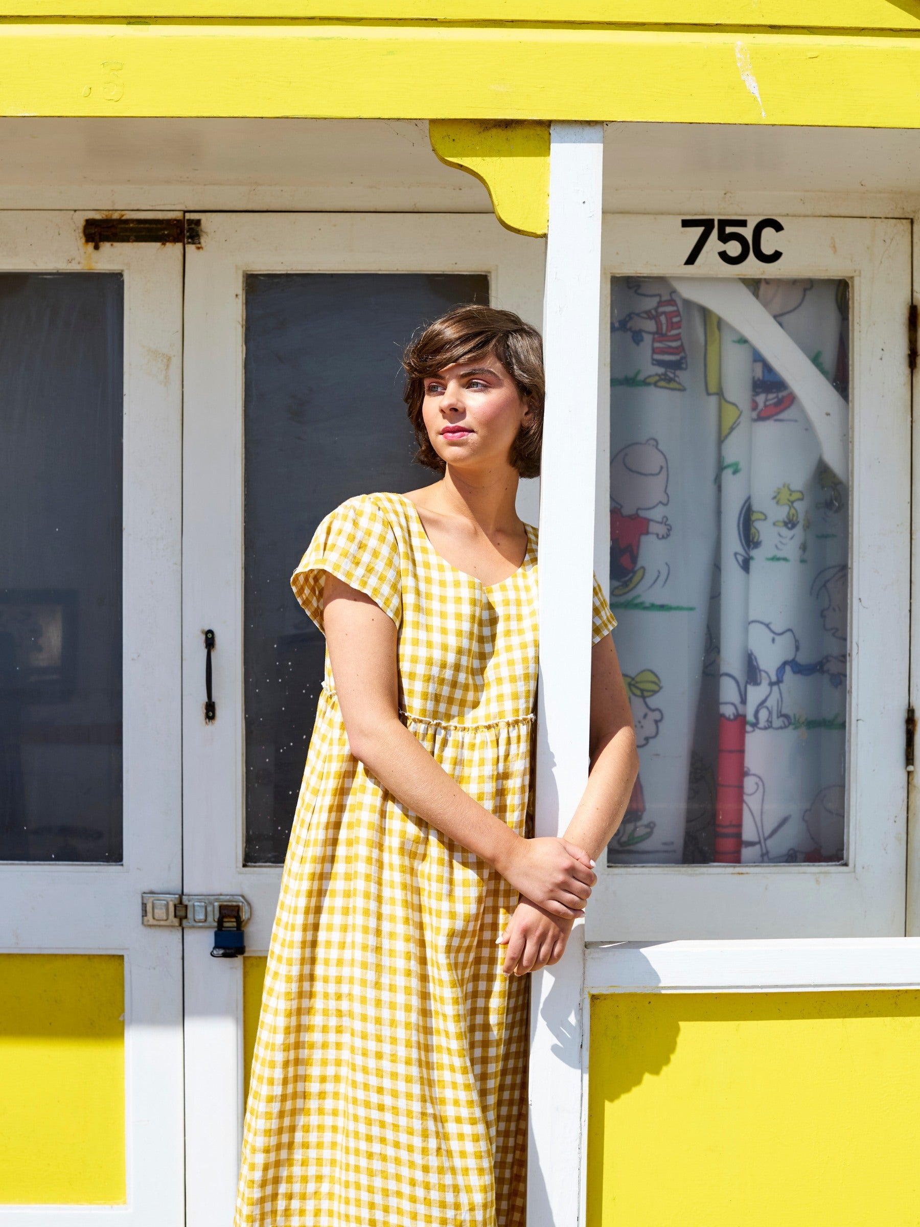 Stepney Dress in Straw Gingham Irish Linen