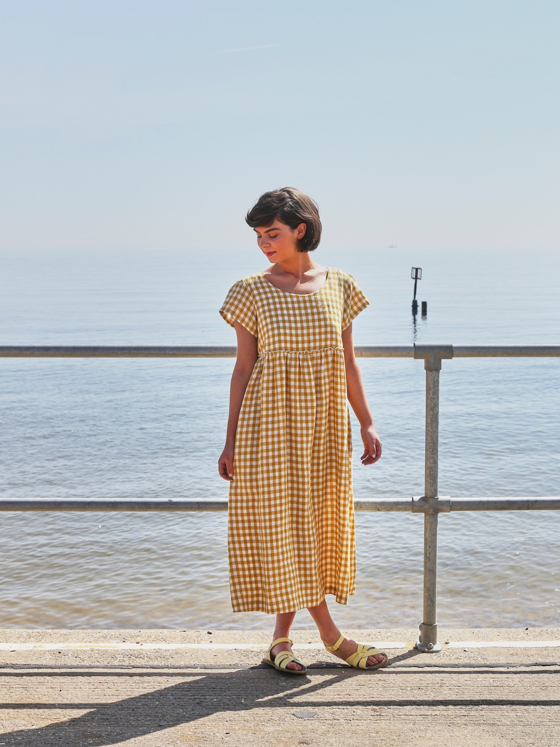 Stepney Dress in Straw Gingham Irish Linen