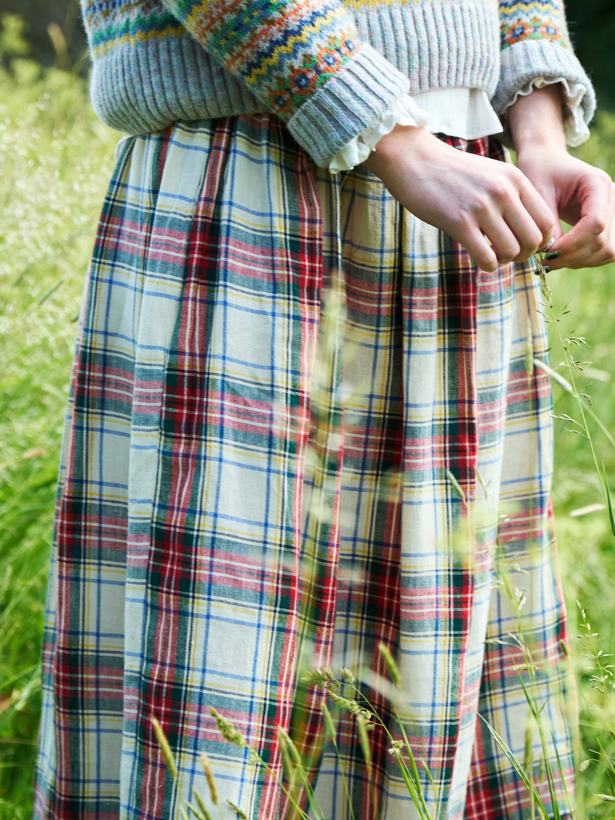 Bobbie Skirt in Cream Tartan Irish Linen