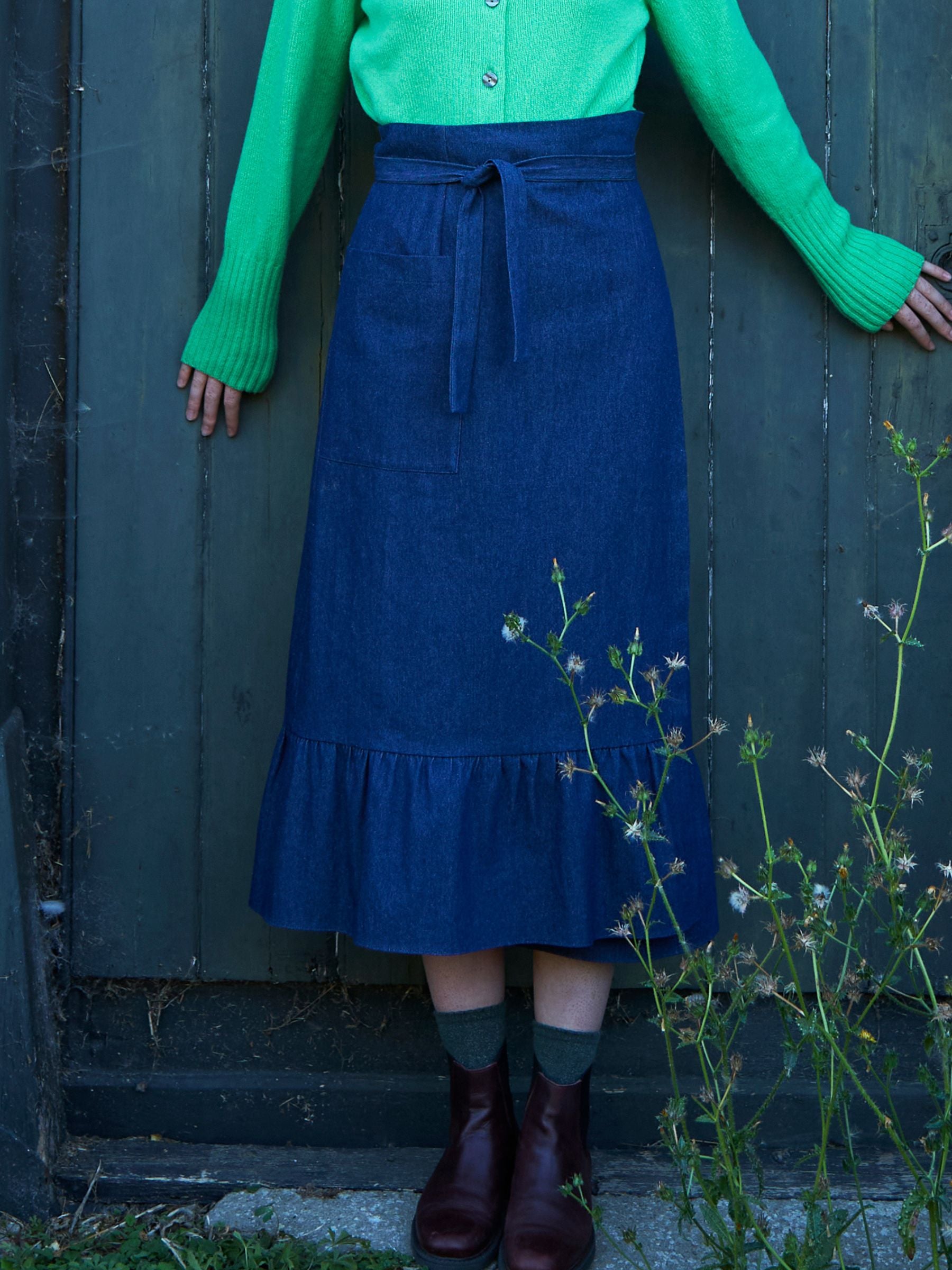 Apron Wrap Skirt in Denim