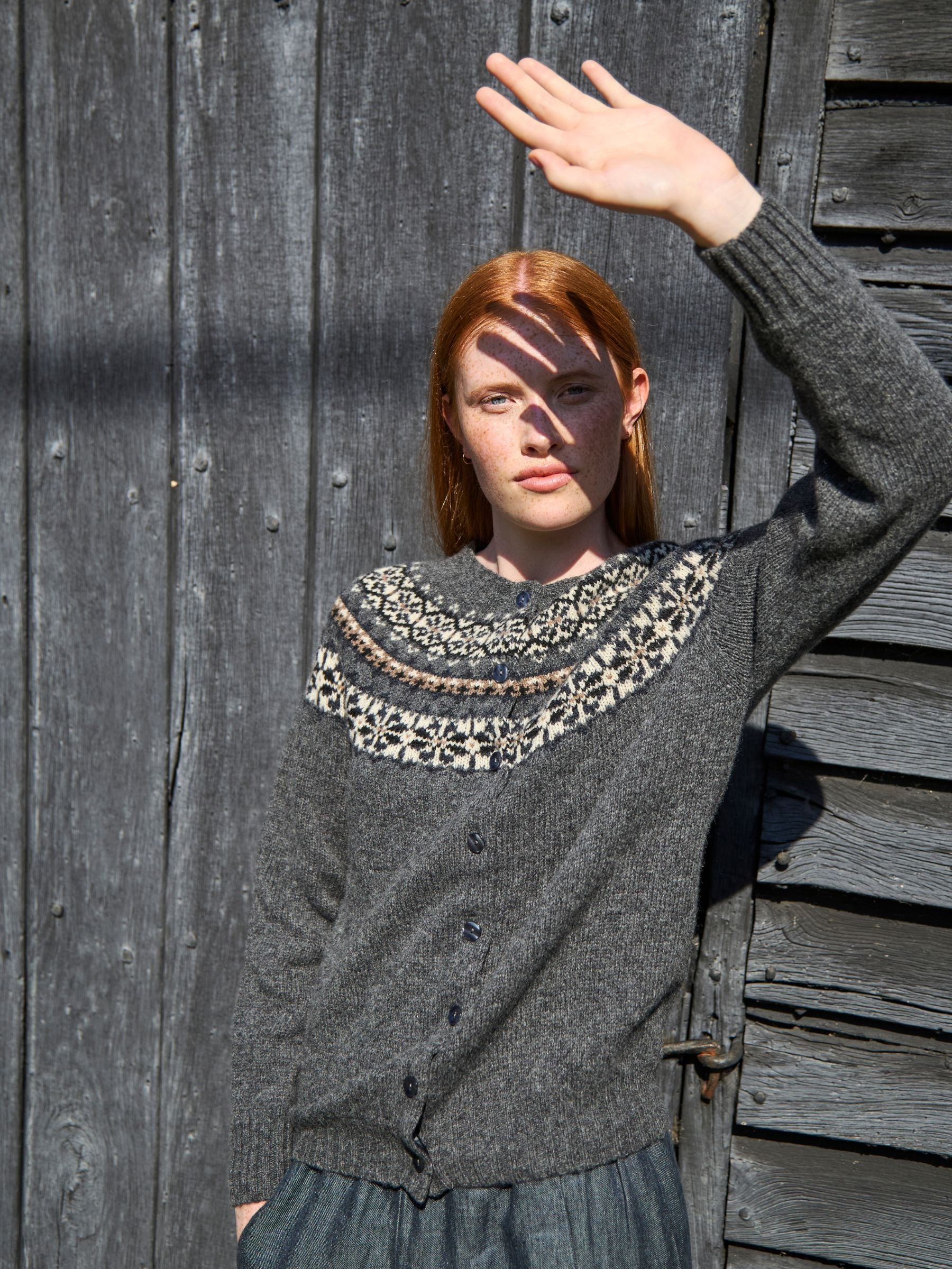 Fairisle Yoke Cardi in Graphite