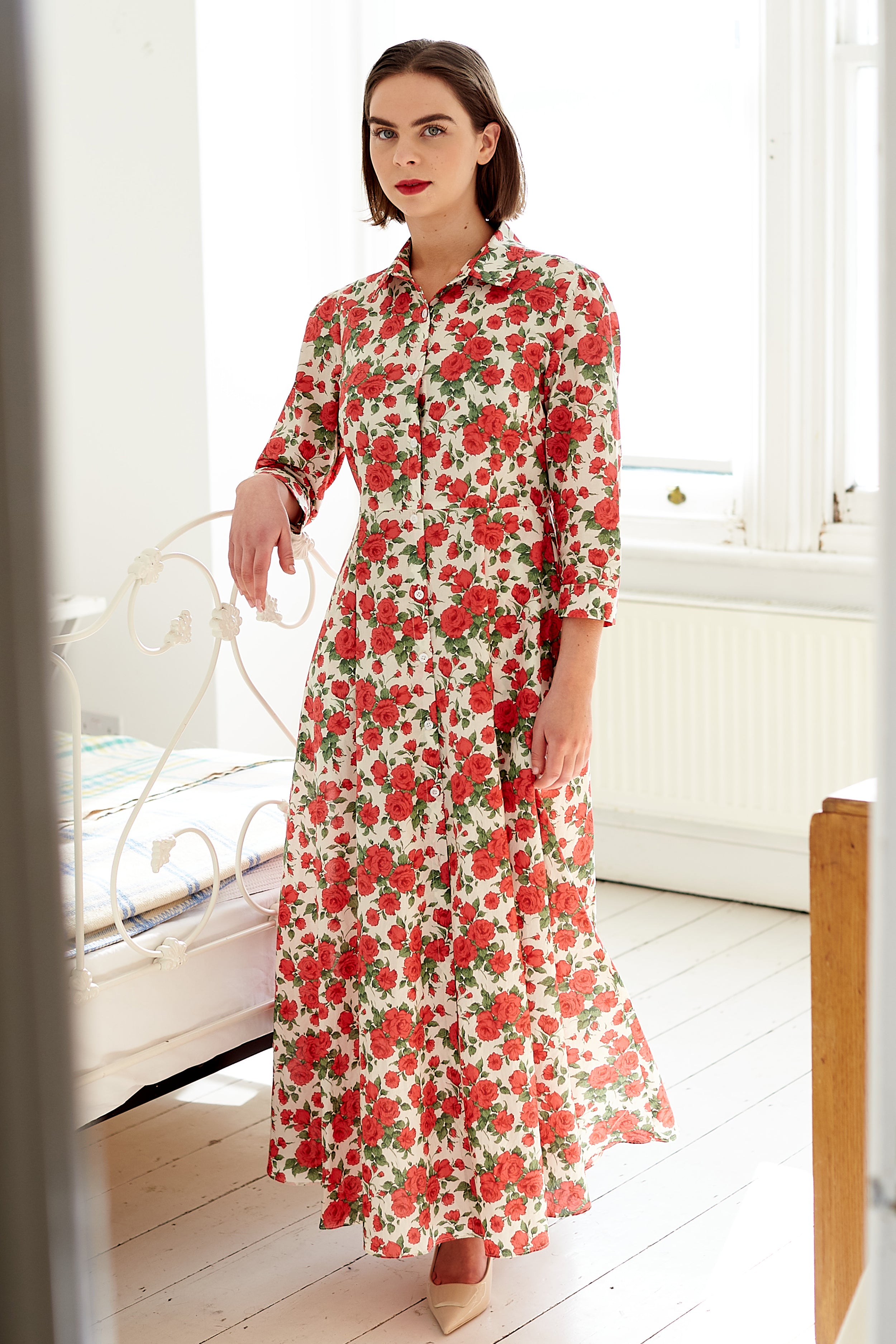 Liberty Red Rose print maxi shirt dress | Made in England | Justine Tabak