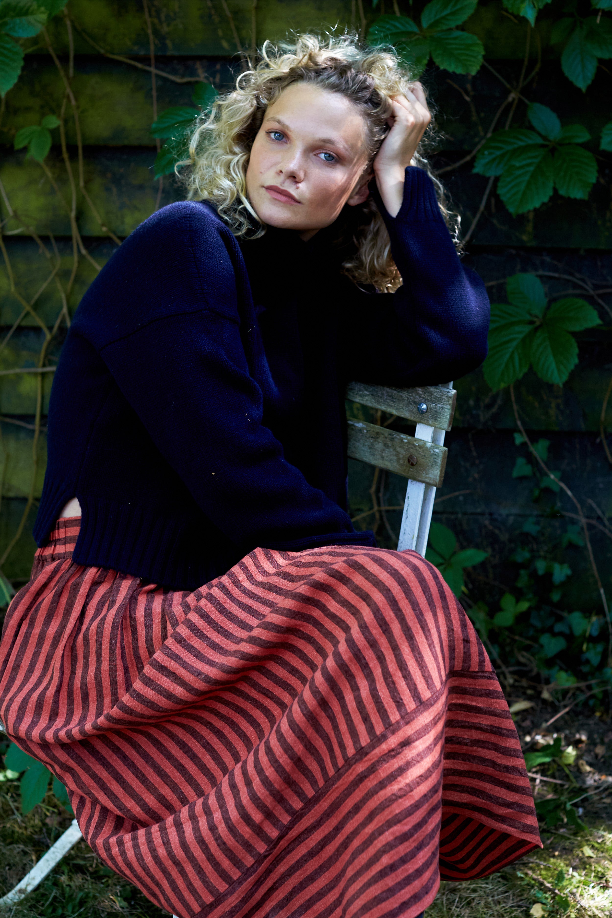 Bobbie Skirt in Cinnamon Striped Irish Linen