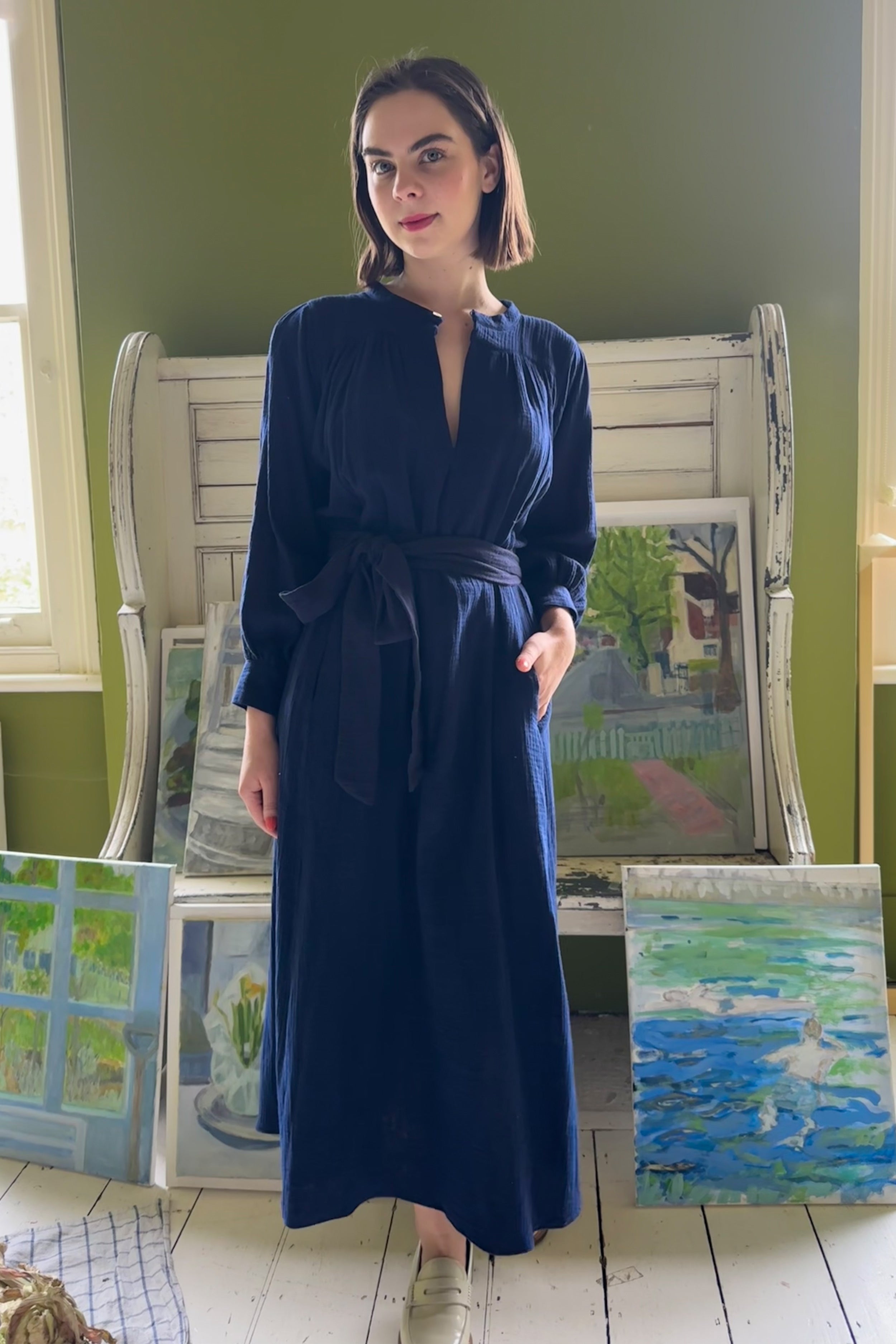 Midhurst Dress in Ink Cotton Crinkle