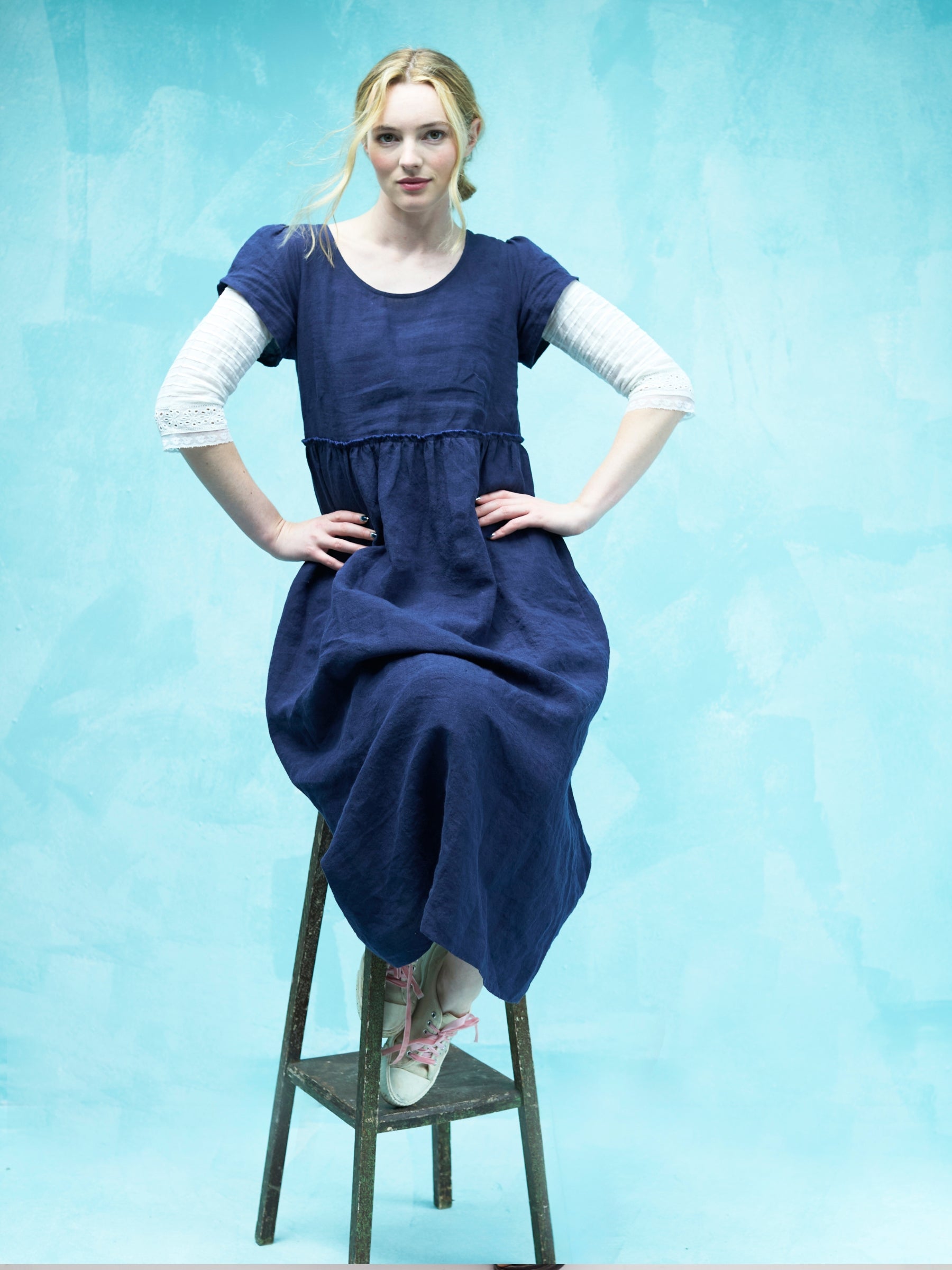Stepney Dress in Navy Irish Linen