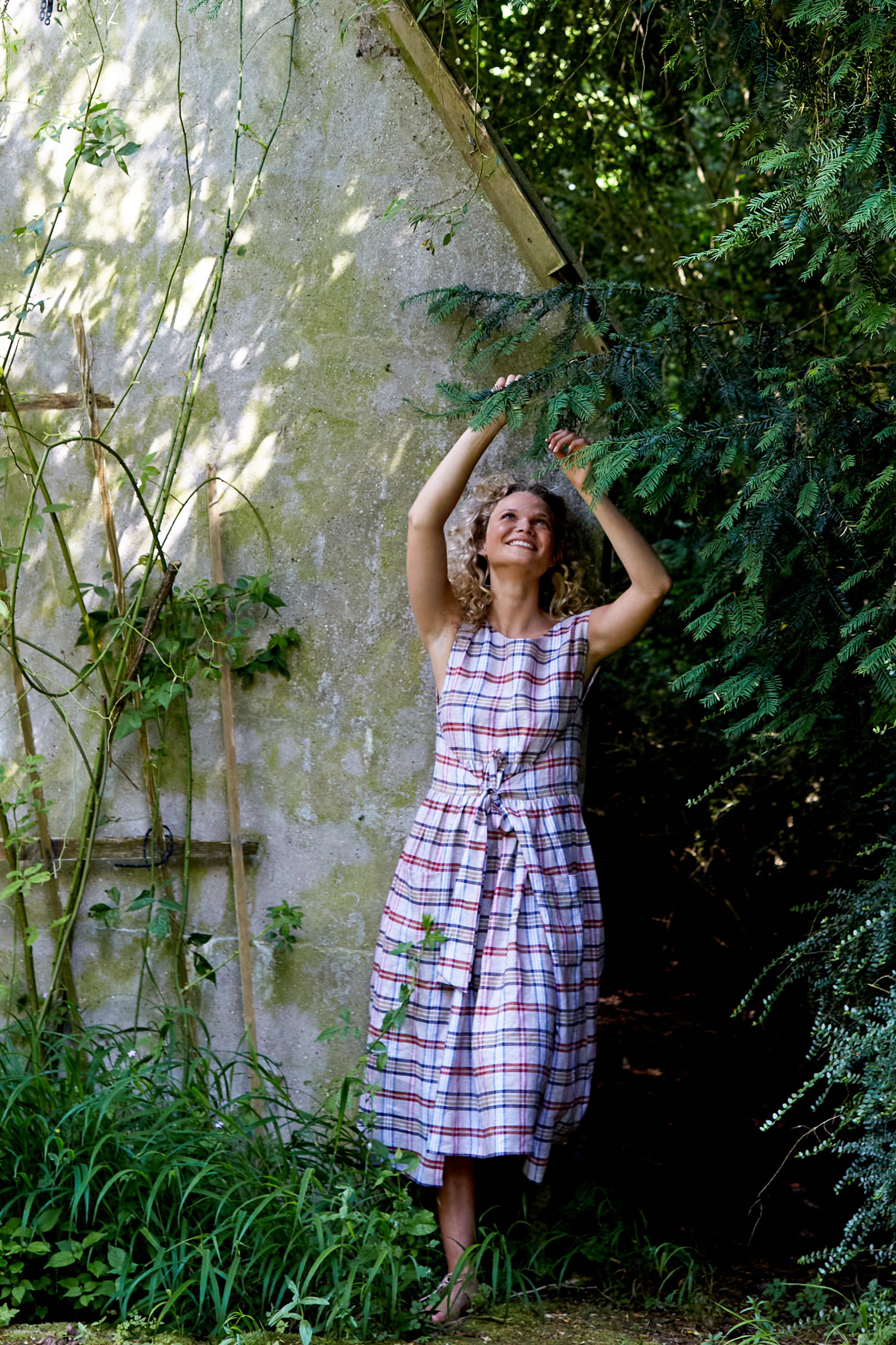 Check Irish Linen One Size Pinafore Dress | Made in England | Justine Tabak