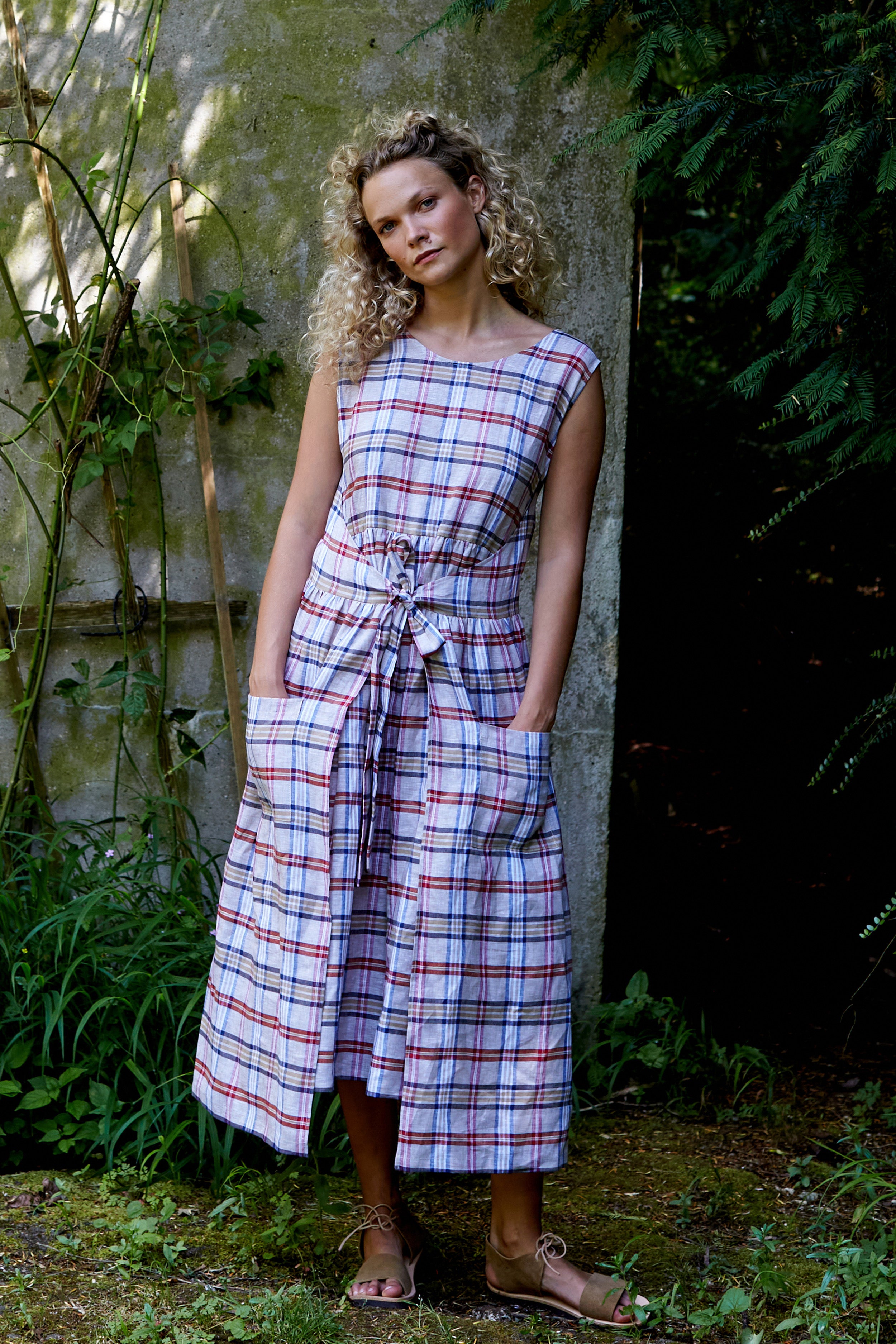 Check Irish Linen One Size Pinafore Dress | Made in England | Justine Tabak