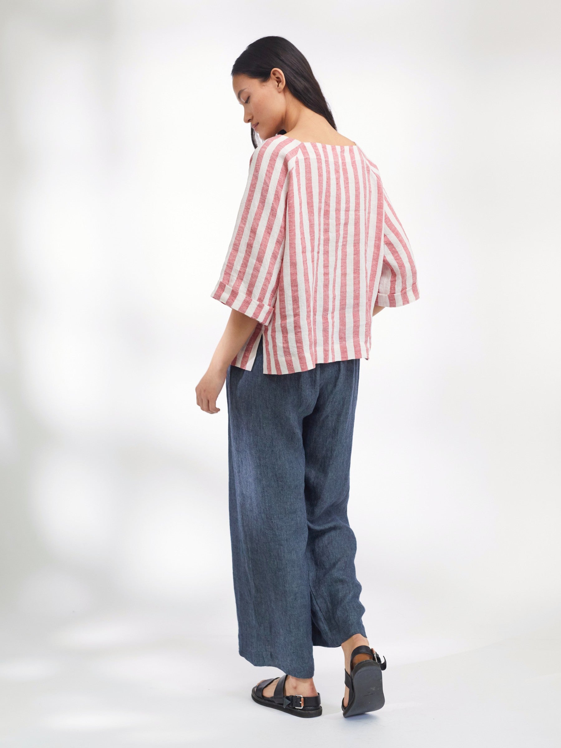 Padstow Raglan Top in Red Stripe Irish Linen
