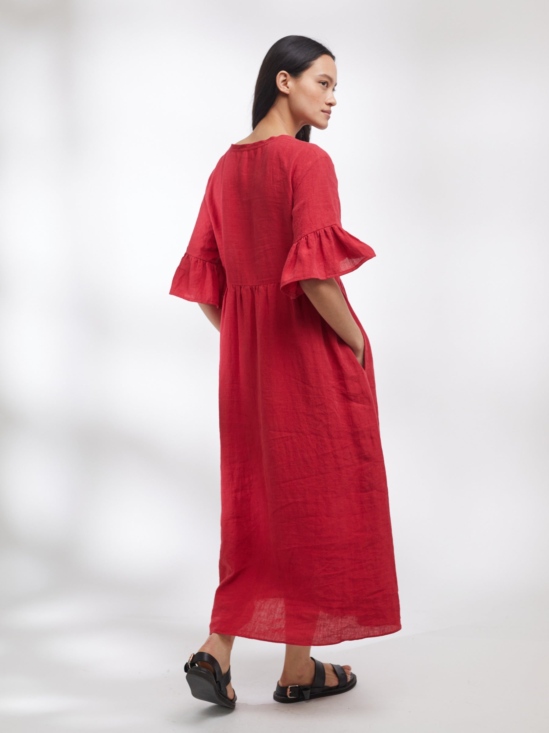 Richmond Dress in Rose Red Irish Linen