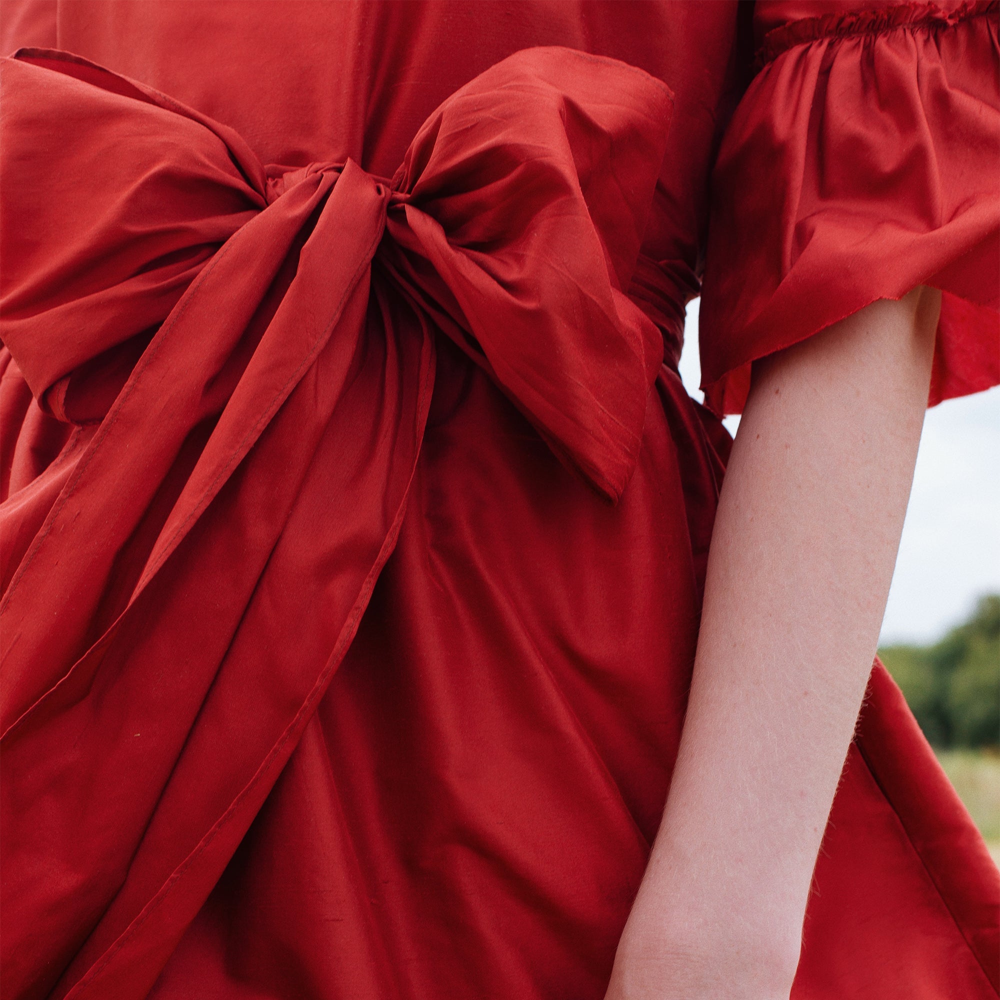Red Silk Tiered Party Dress | Made in England | Justine Tabak