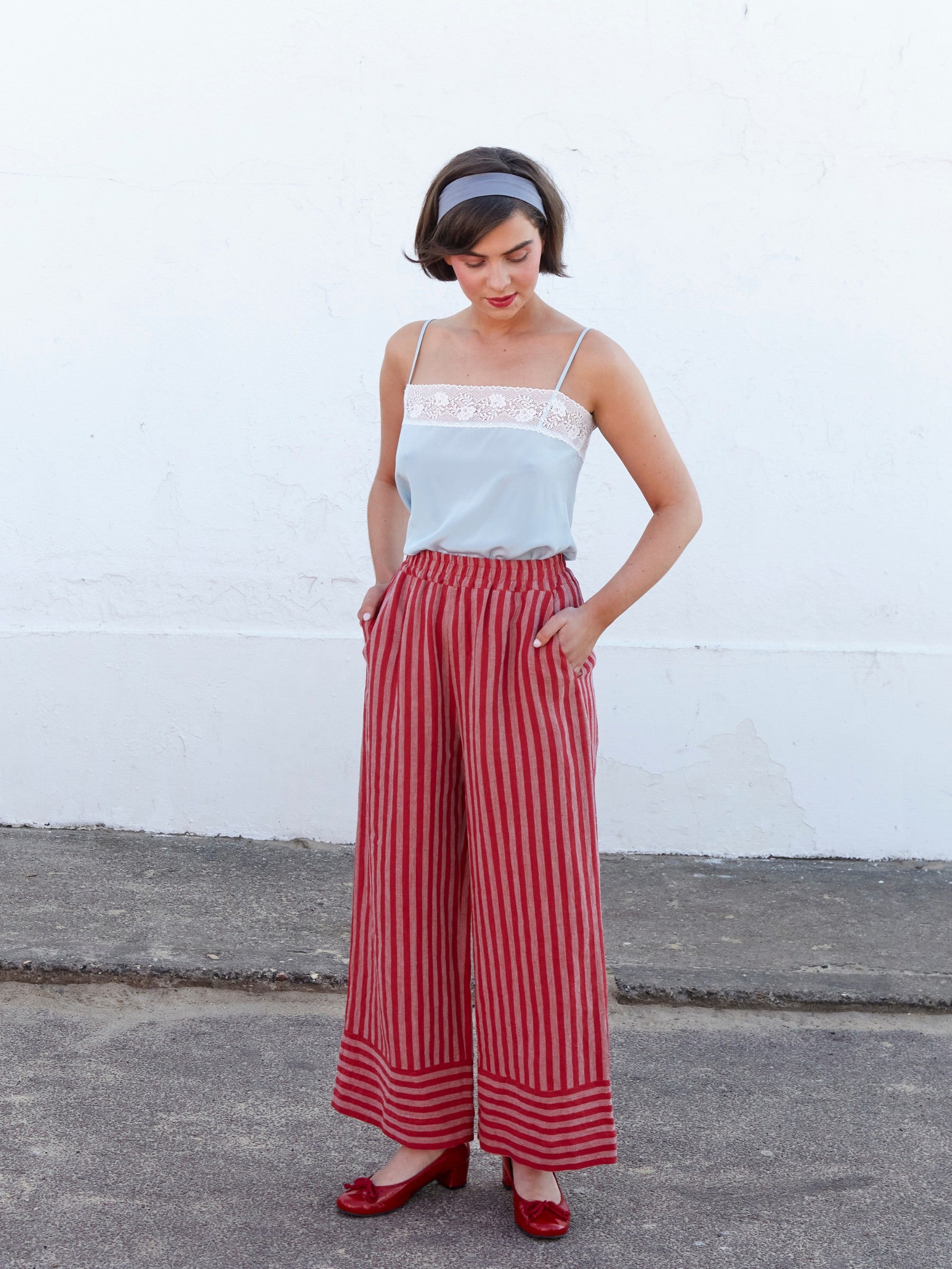 Lewes Trouser in Antique Rose Stripe Irish Linen