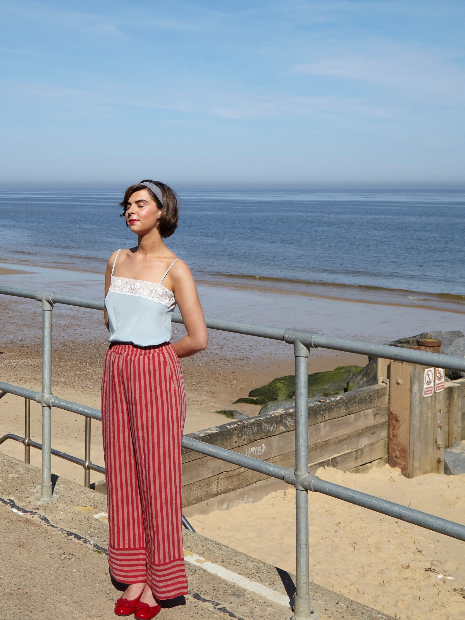Lewes Trouser in Antique Rose Stripe Irish Linen