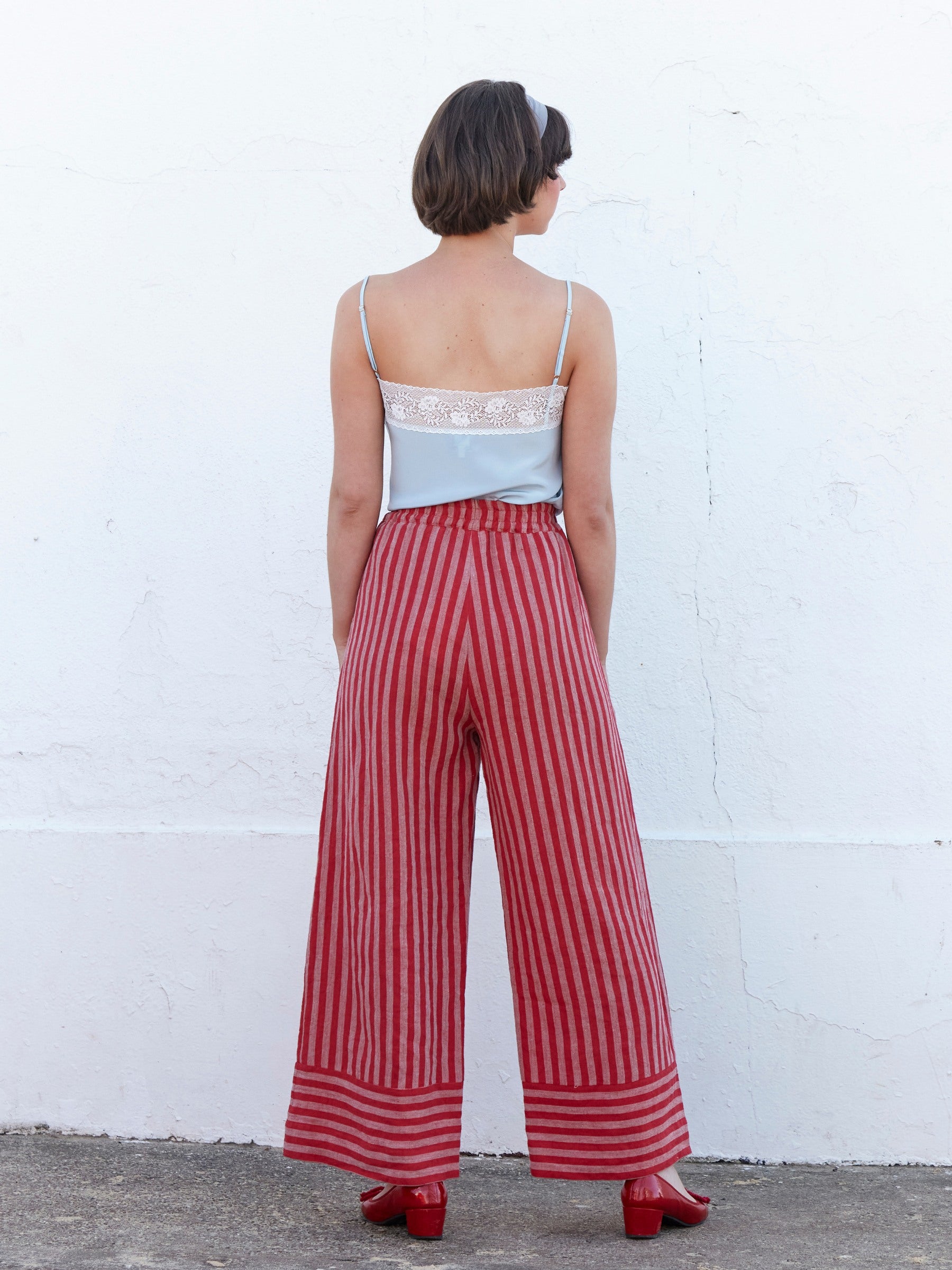 Lewes Trouser in Antique Rose Stripe Irish Linen