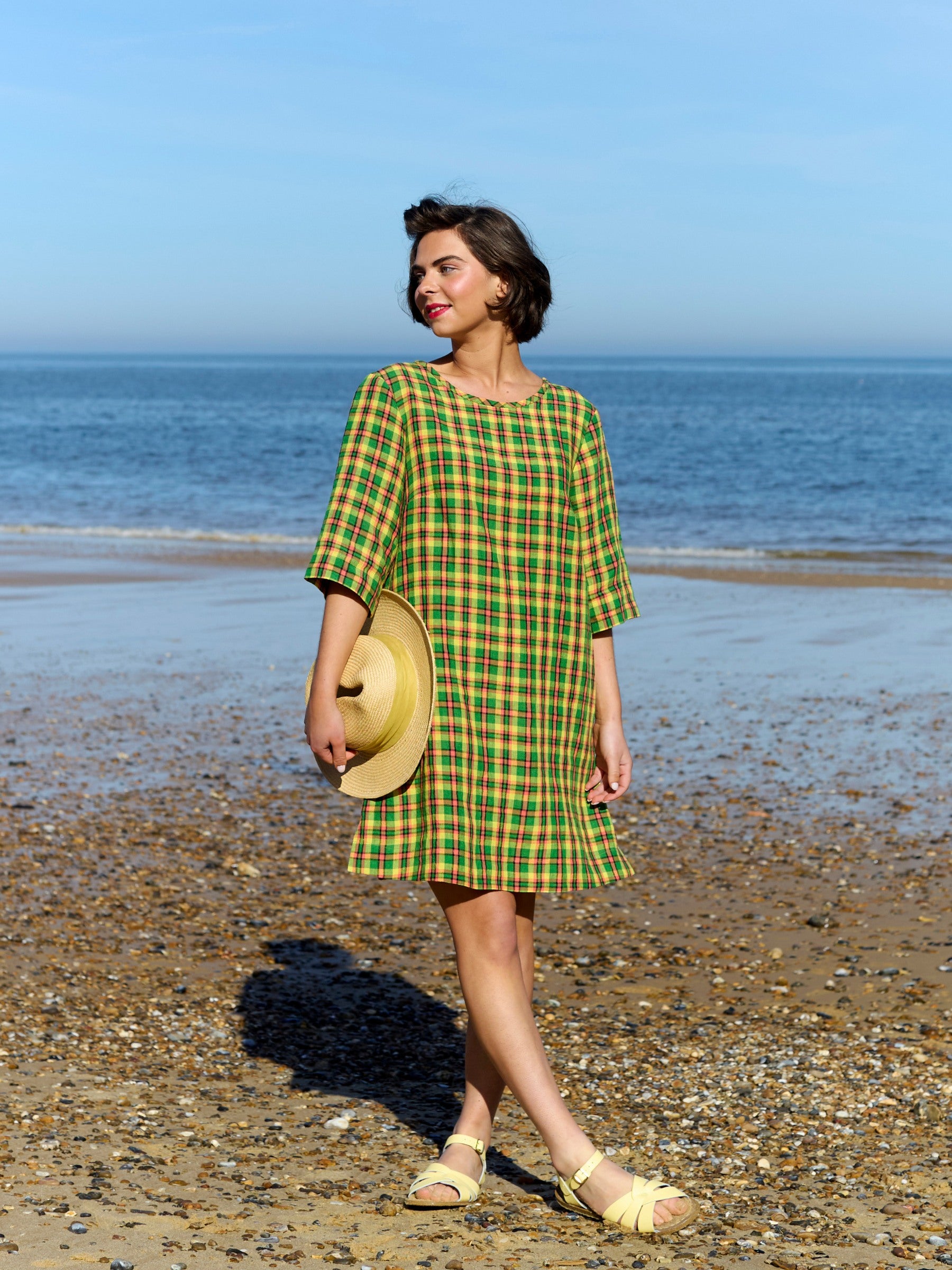 Tenby Dress in Derry Check Irish Linen