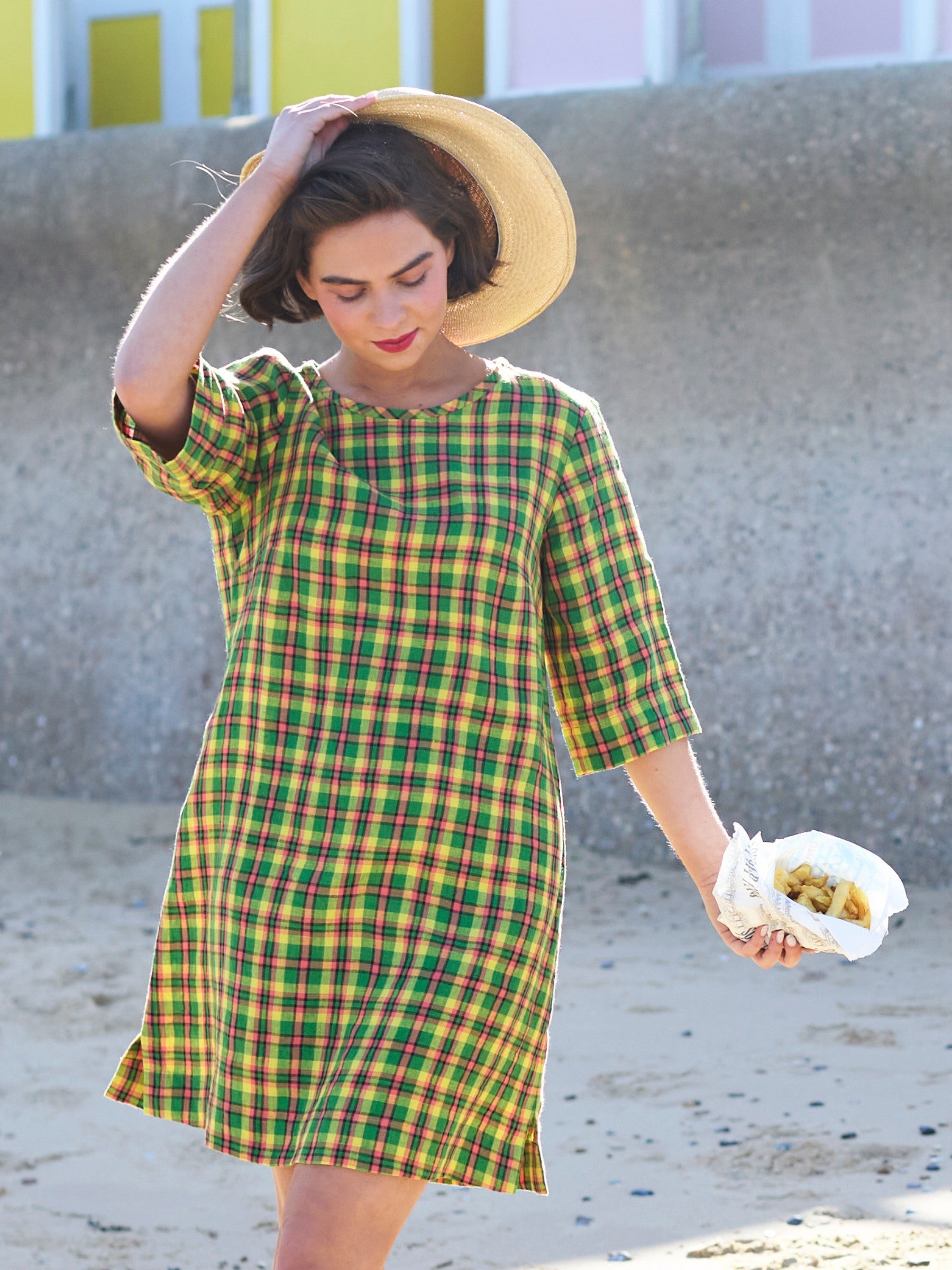 Tenby Dress in Derry Check Irish Linen