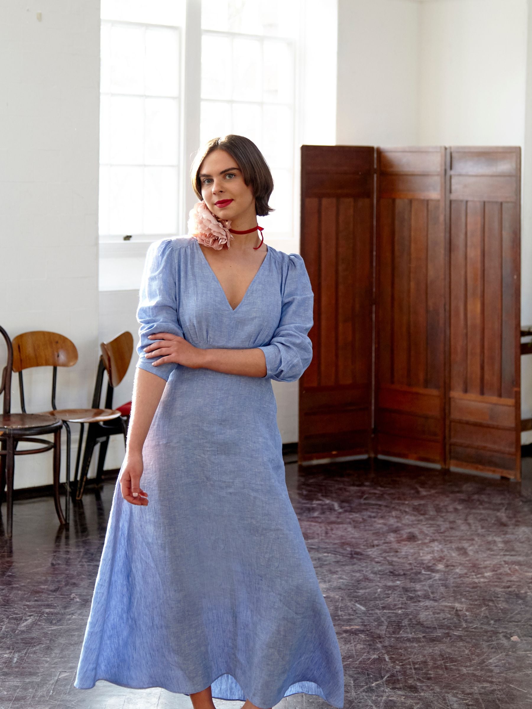 Bohemian Dress in Chambray Linen