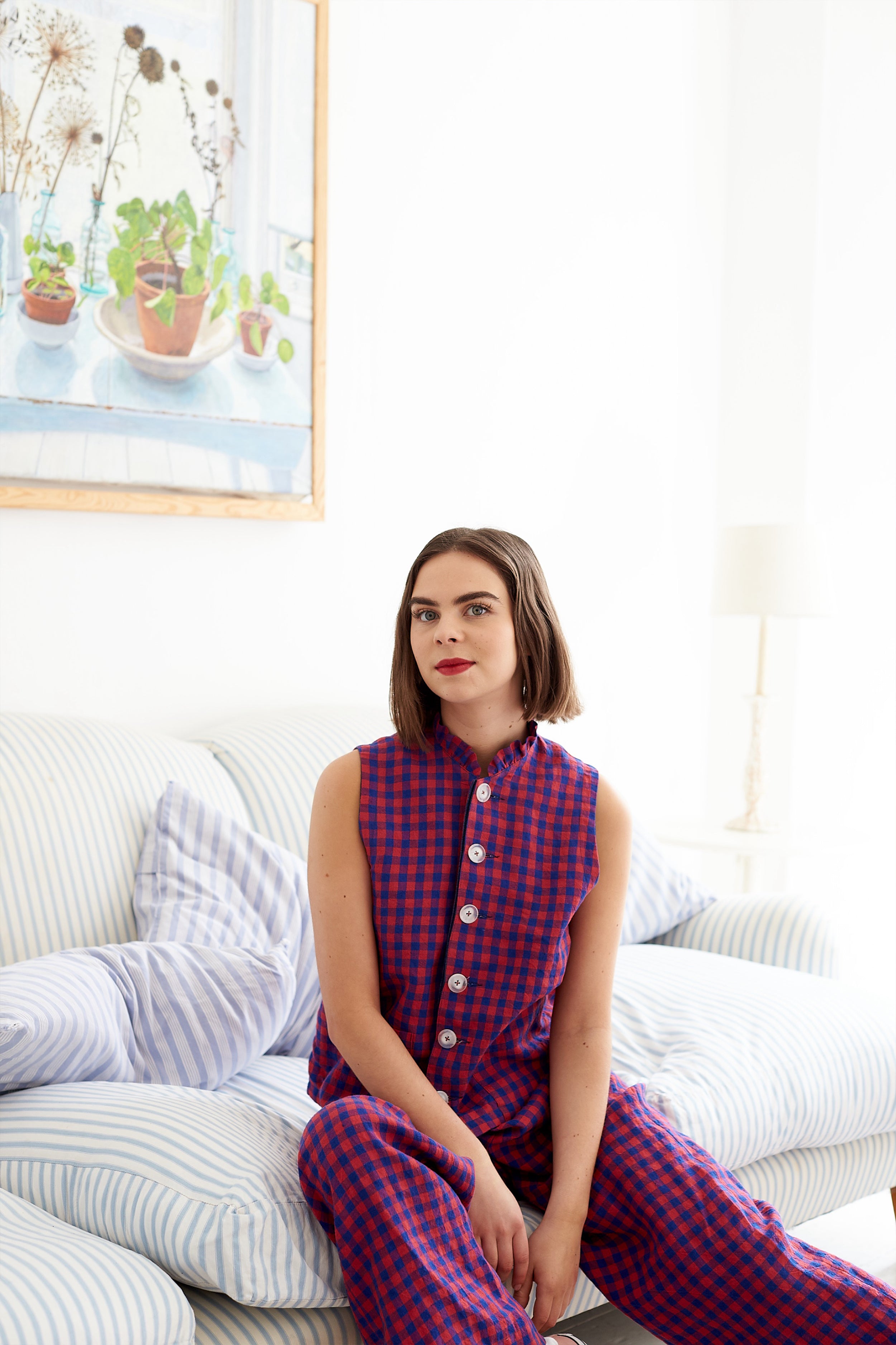 Reversible Waistcoat in Irish Linen Gingham and Denim | Made in England | Justine Tabak