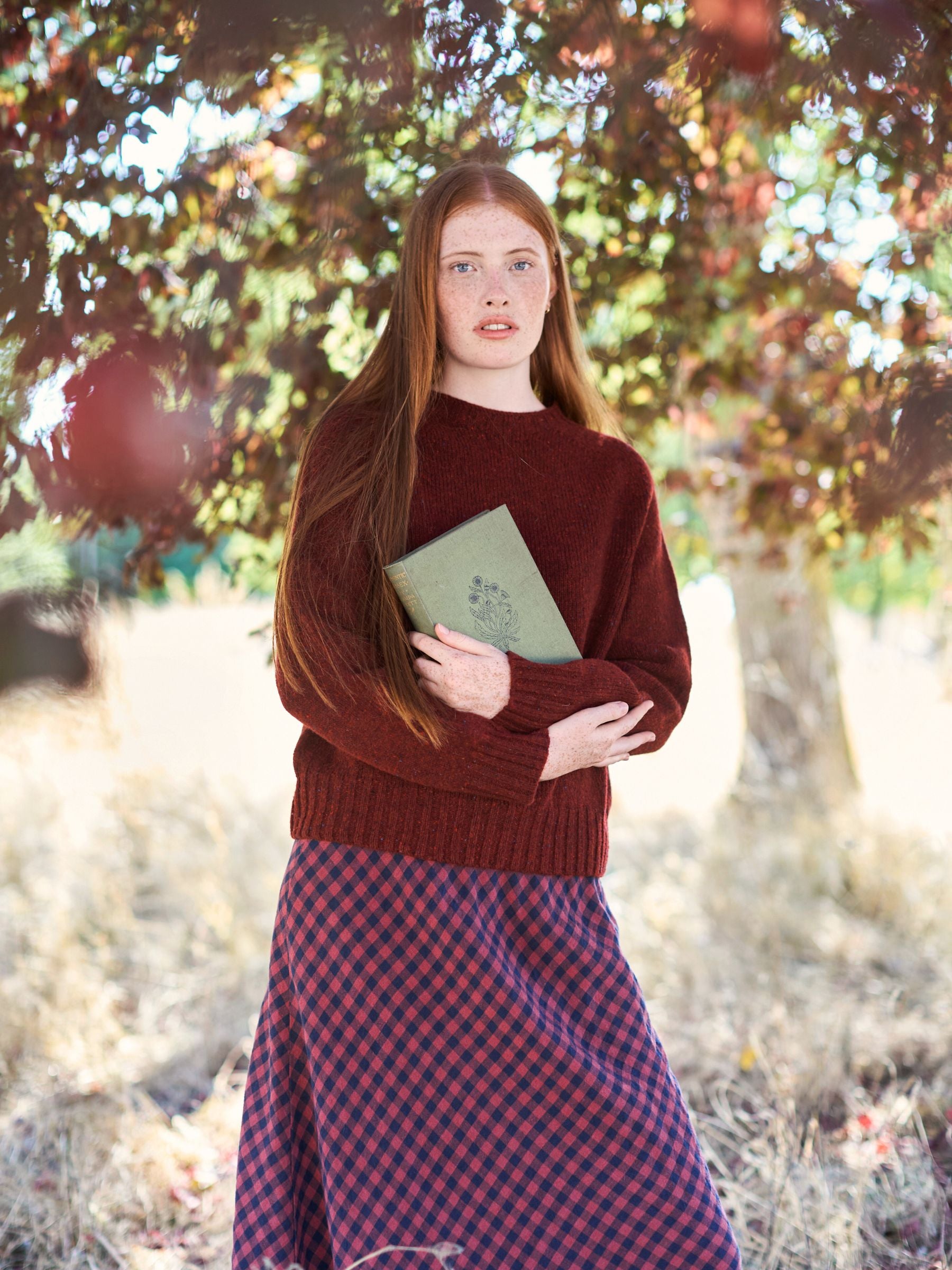 Bias Cut Skirt in Berry Gingham Irish Linen