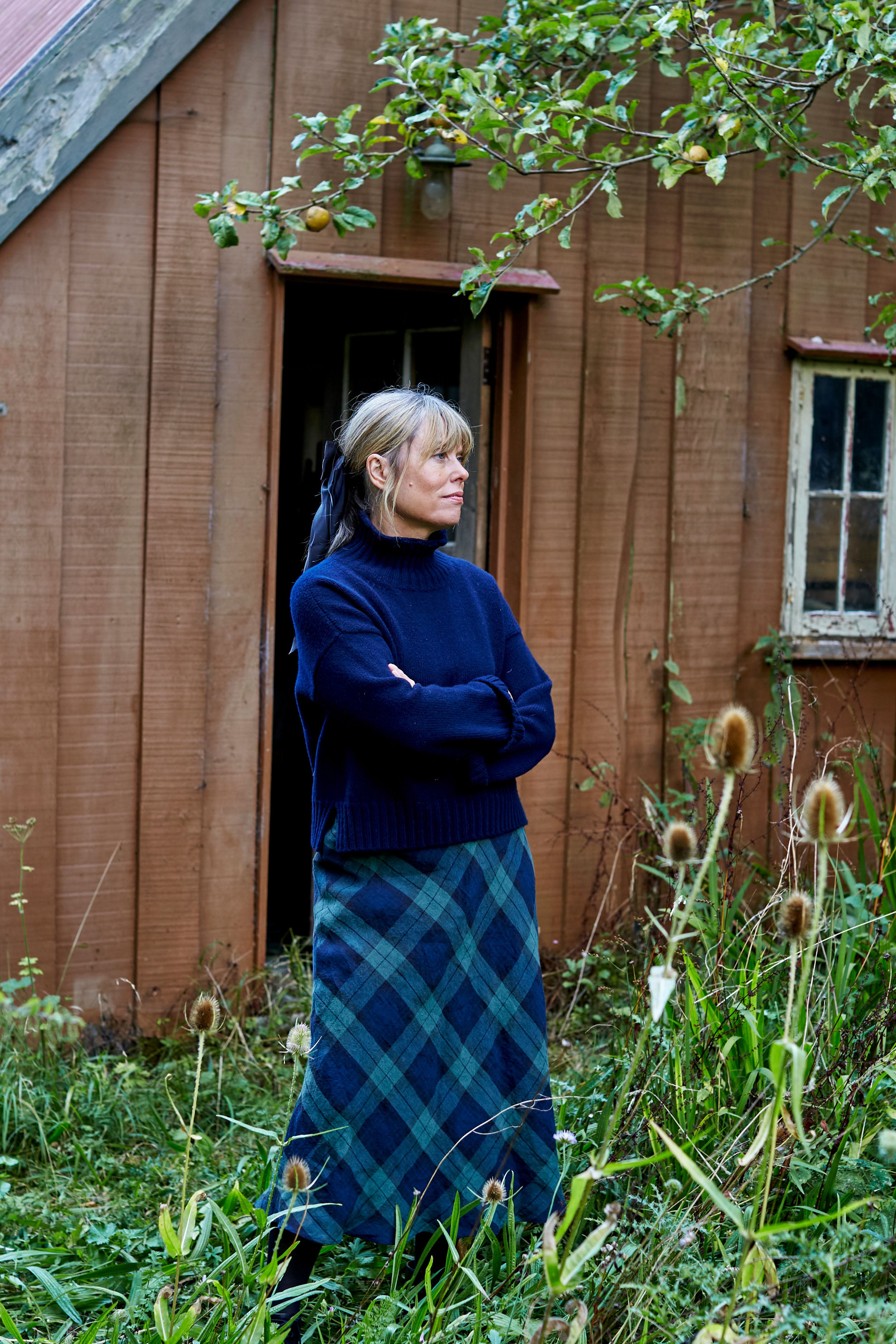 Bias Cut Skirt in Blackwatch Tartan Linen
