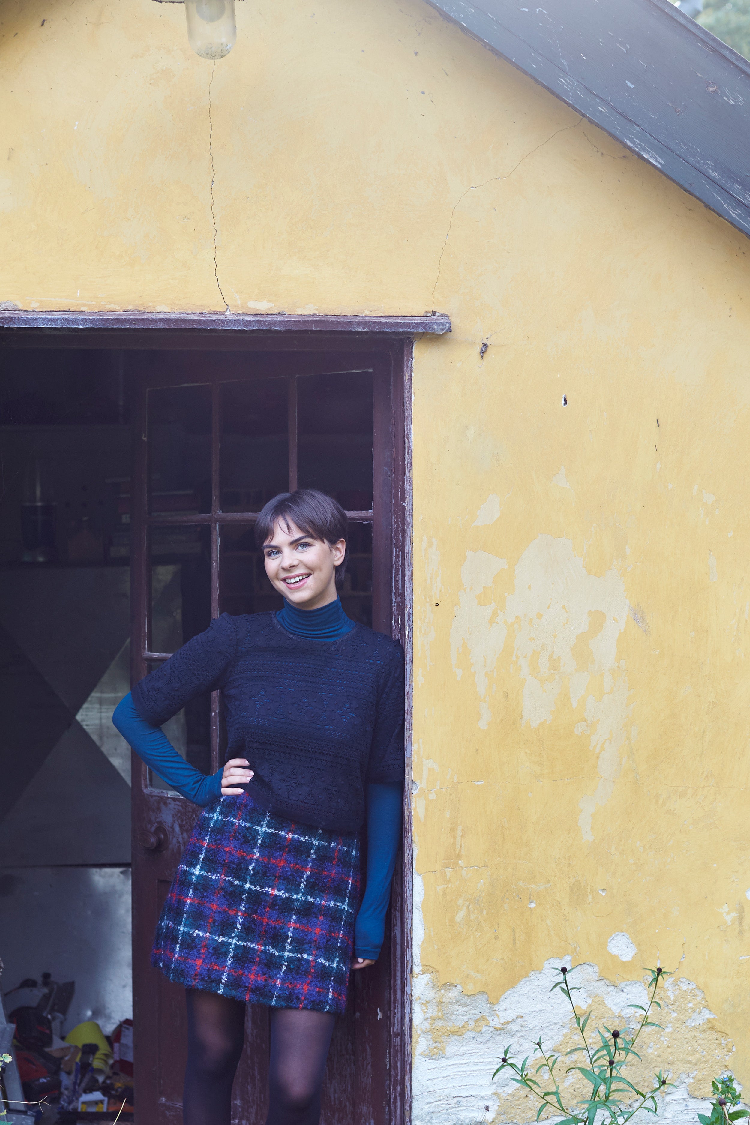 Highland Mini in Blue and Green Tartan Boucle