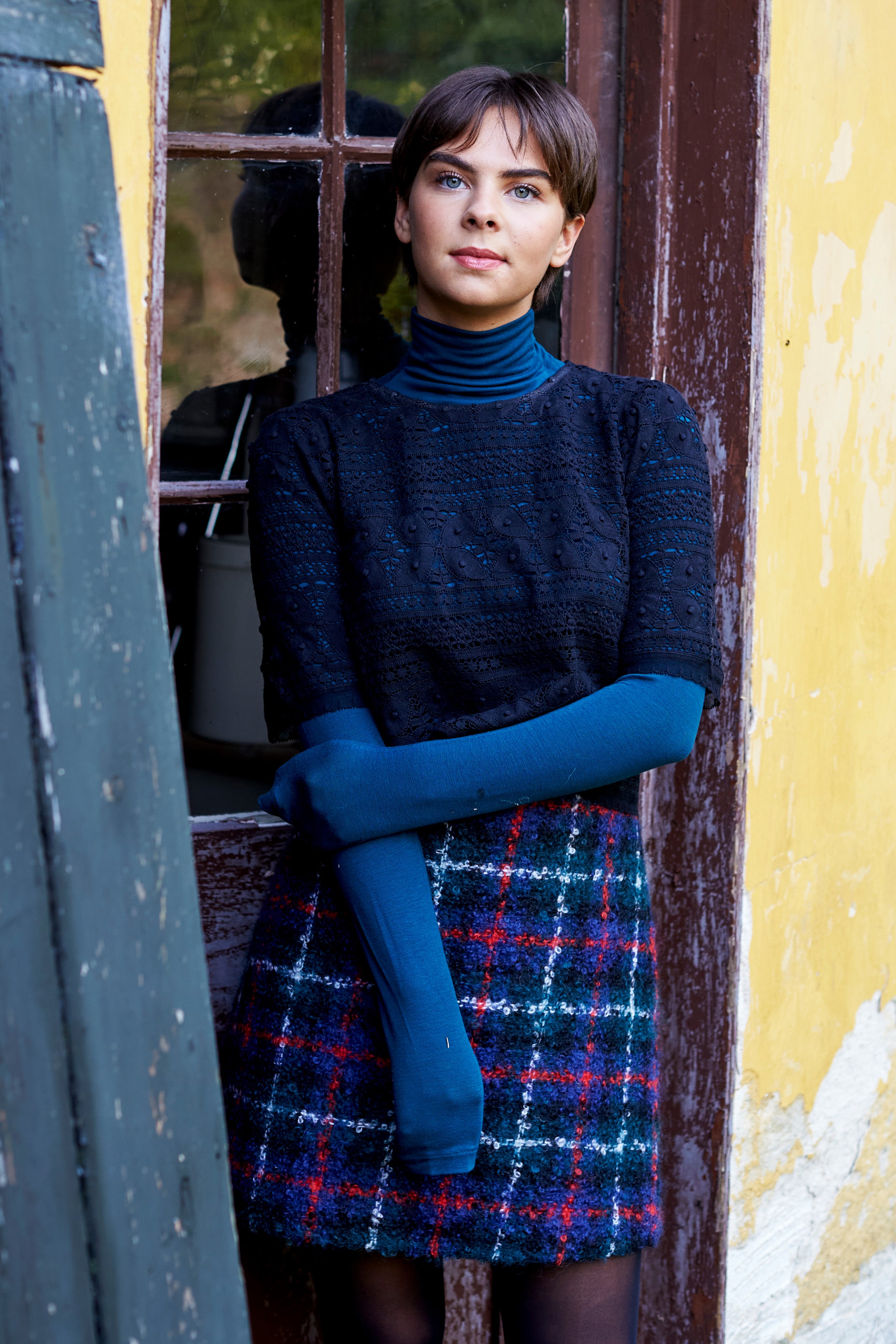 Highland Mini in Blue and Green Tartan Boucle