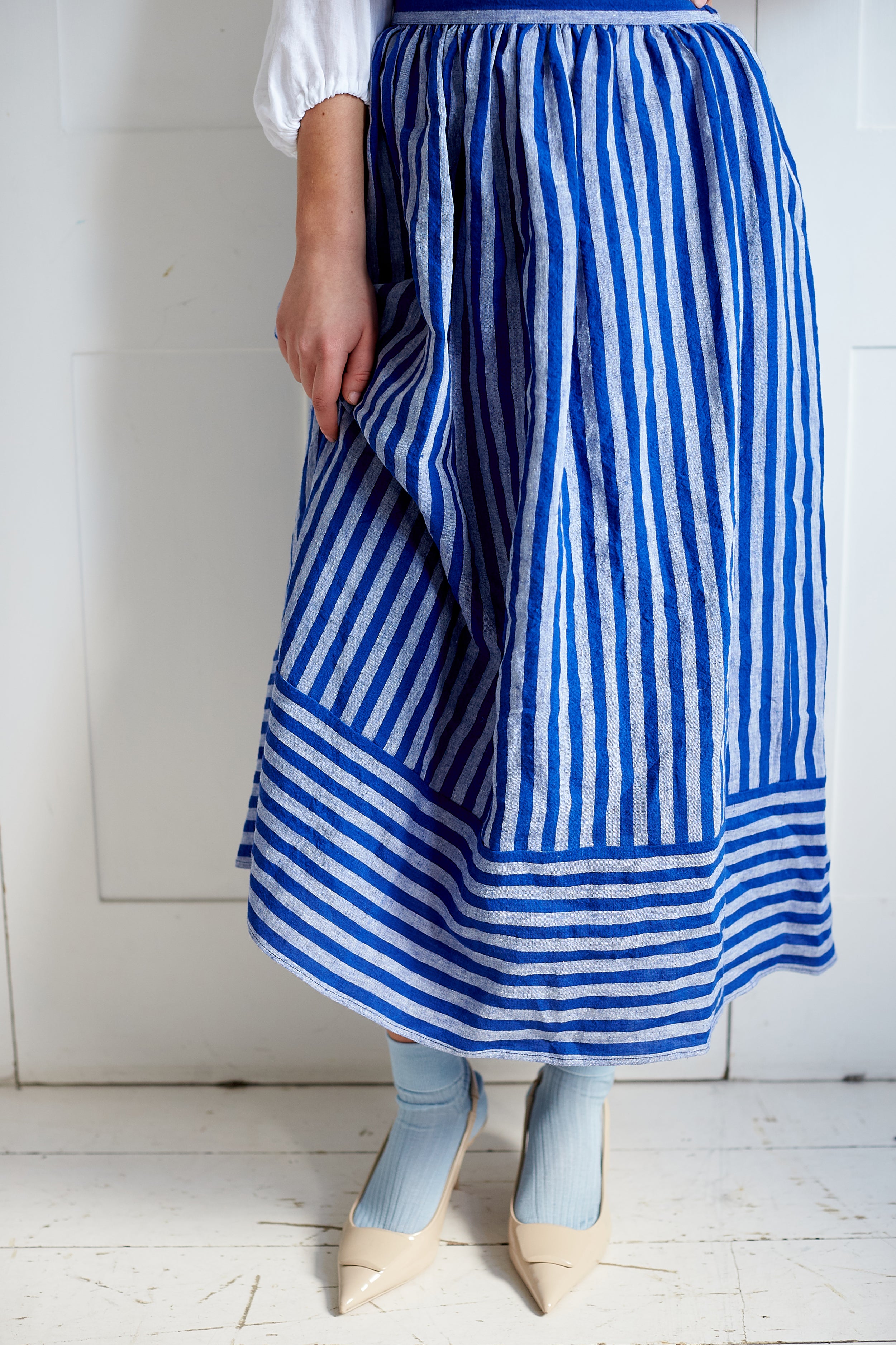 Pull-on Skirt in Striped Irish Linen | Made in England | Justine Tabak
