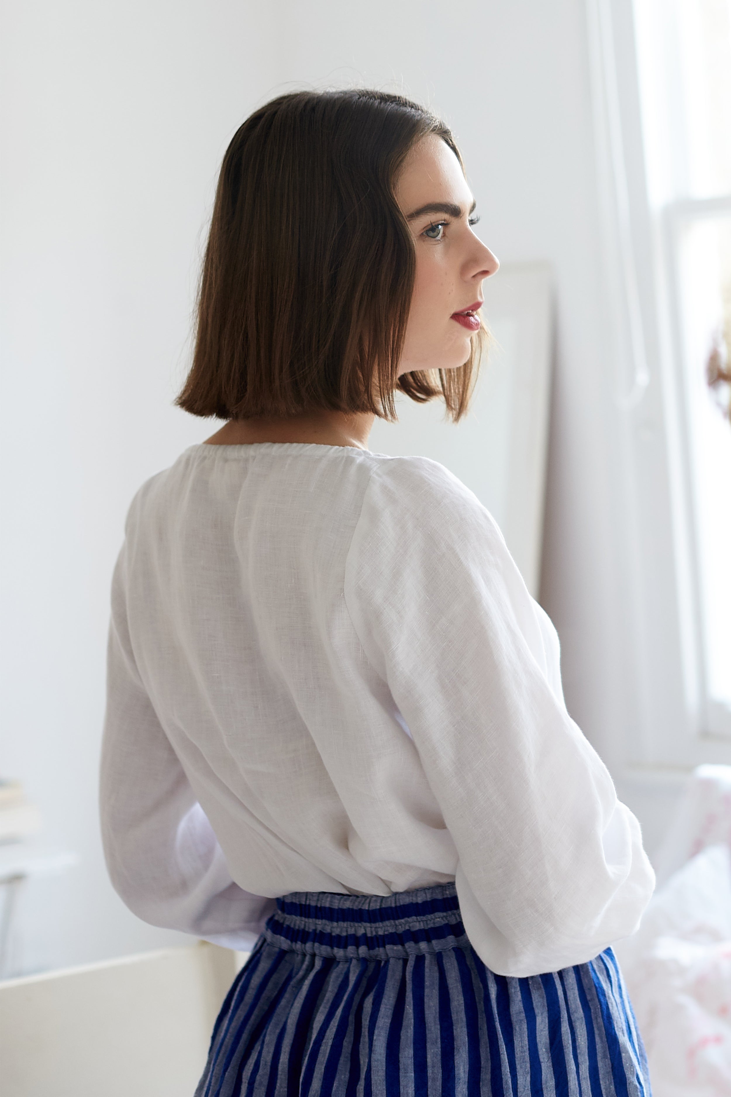 Pull-on Skirt in Striped Irish Linen | Made in England | Justine Tabak