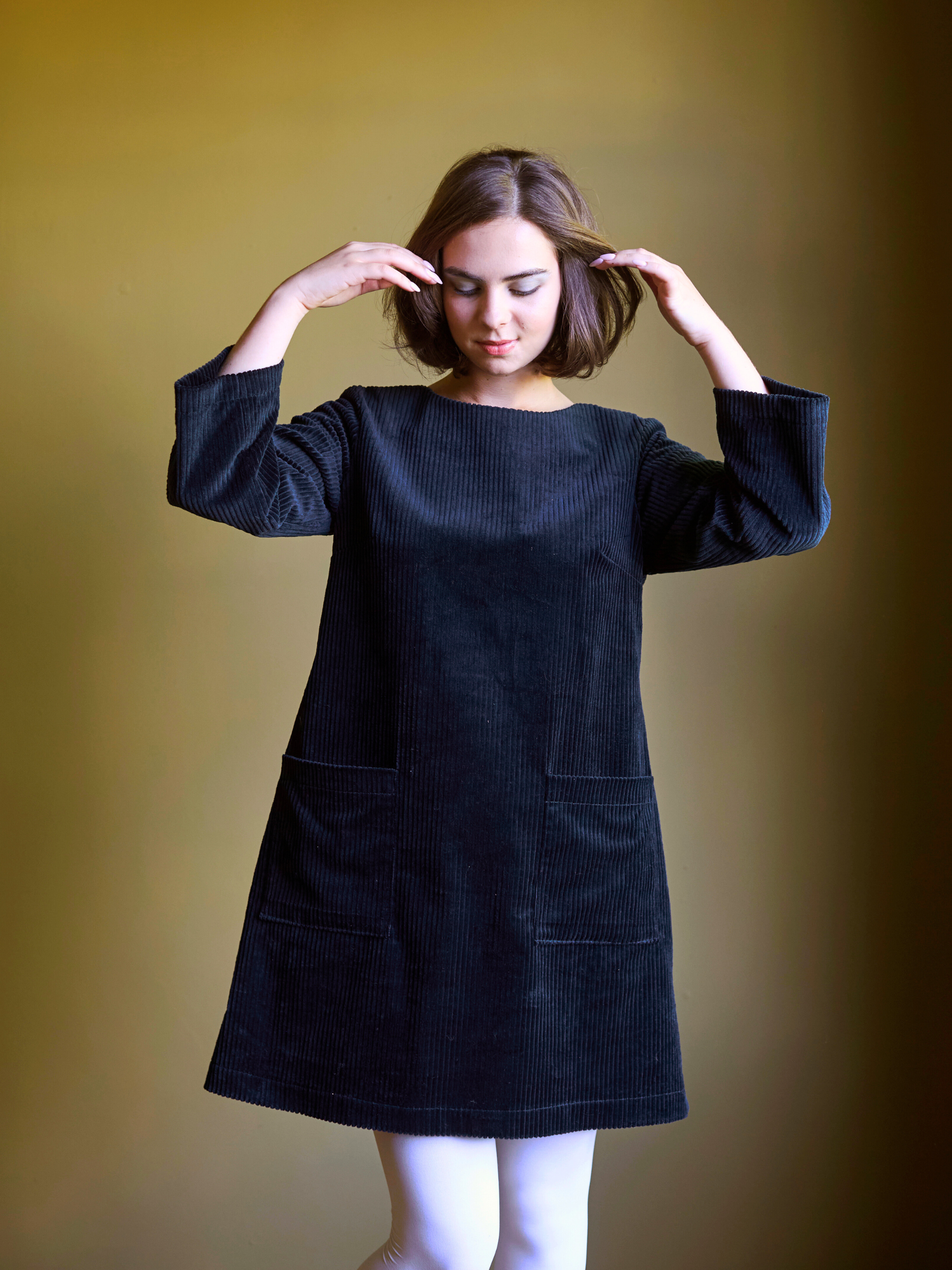 Salford Dress in Black Chunky Corduroy